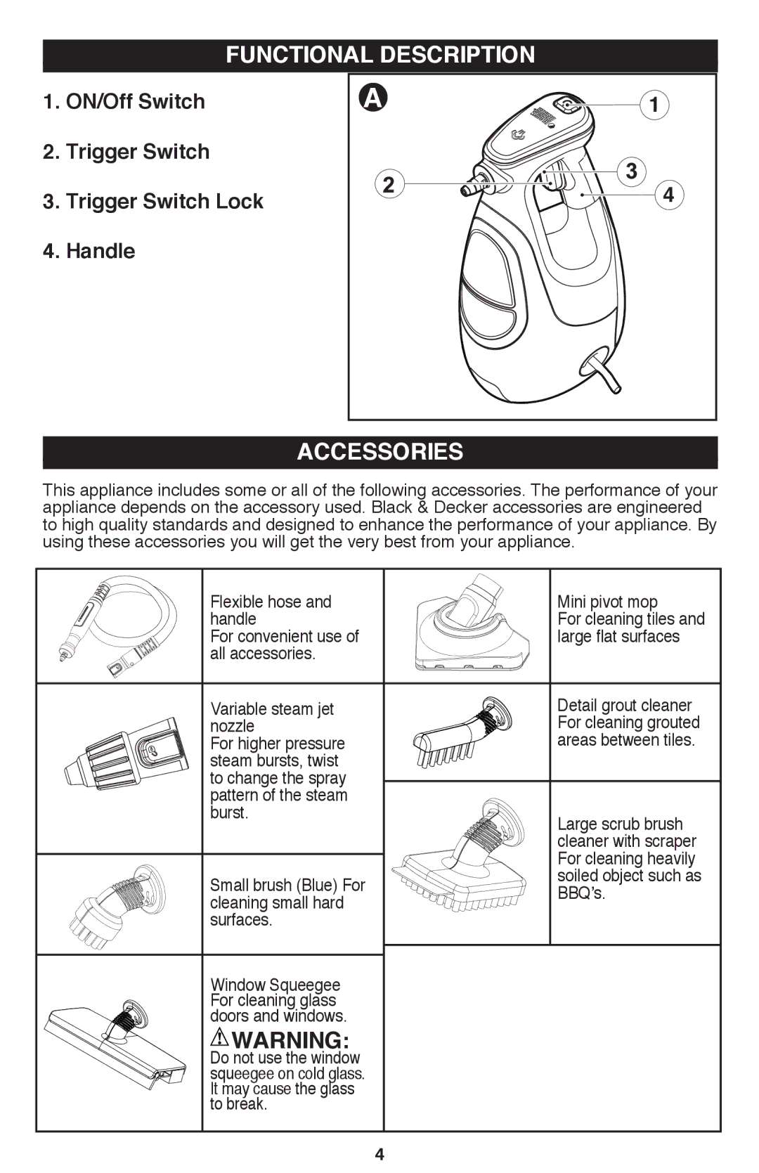 Black & Decker BDH1800SM instruction manual Functional Description, Accessories 