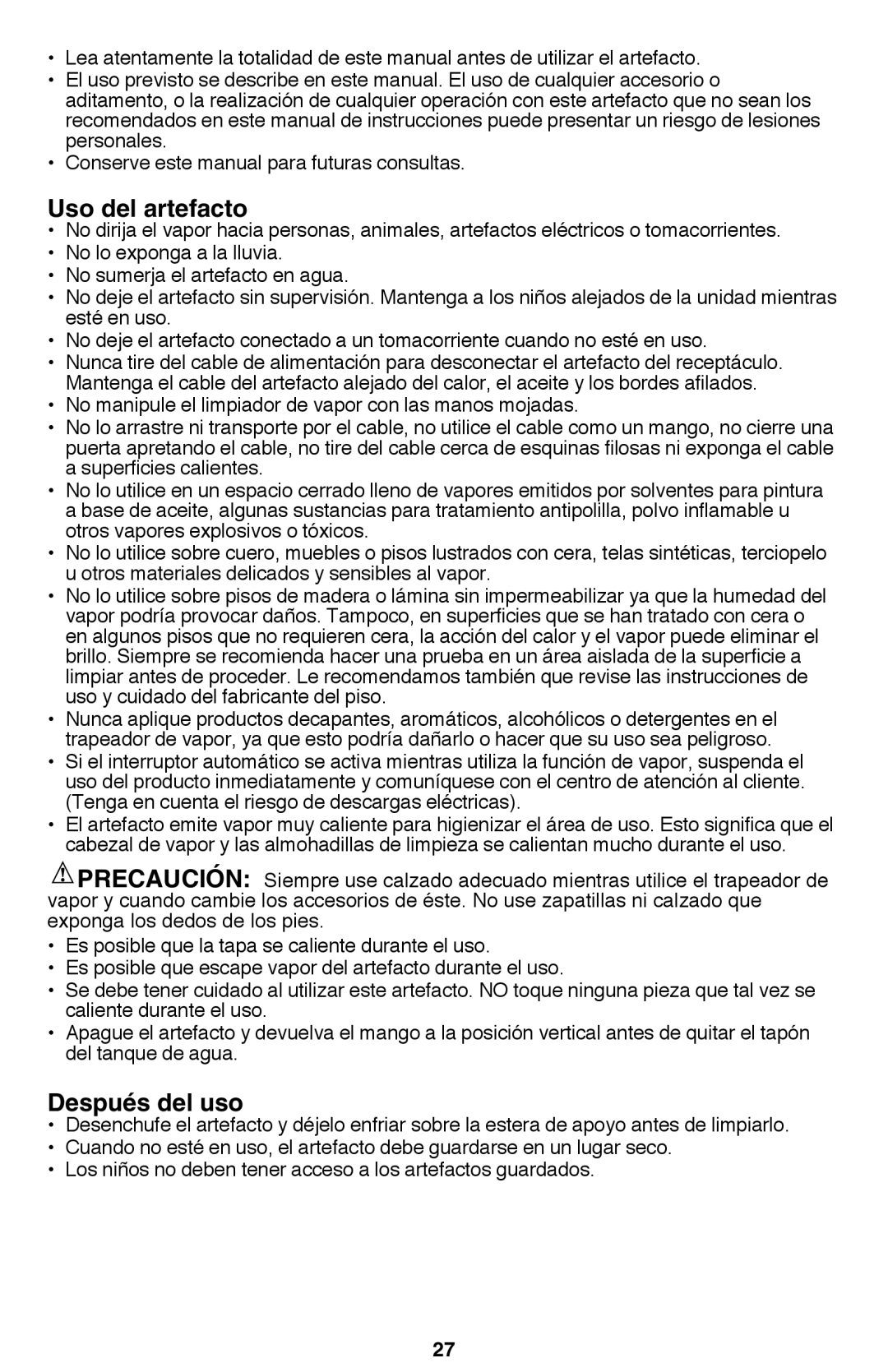 Black & Decker BDH1850SM instruction manual Uso del artefacto, Después del uso 