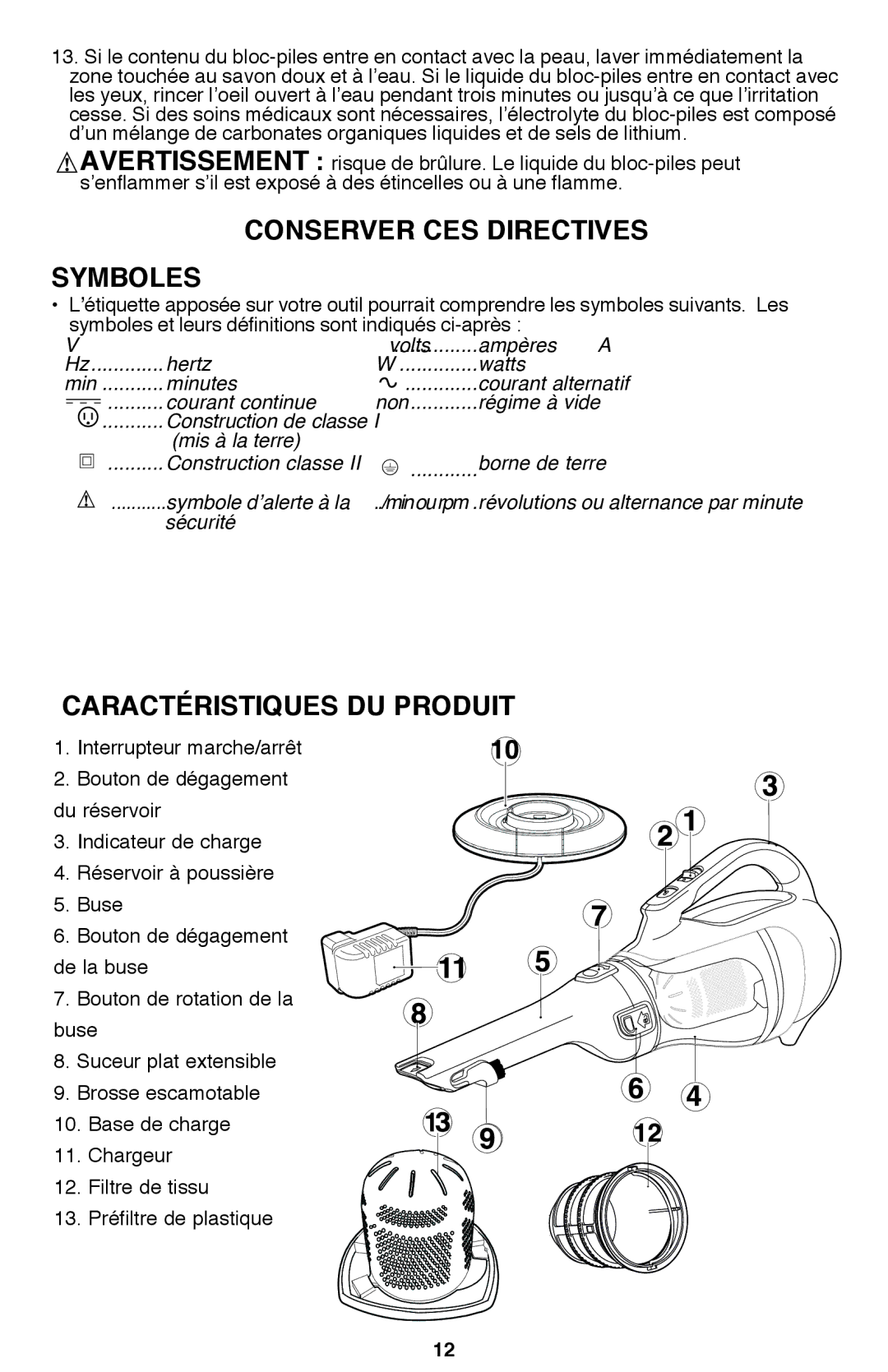 Black & Decker BDH2000L instruction manual Conserver CES Directives, Symboles, Caractéristiques DU Produit 