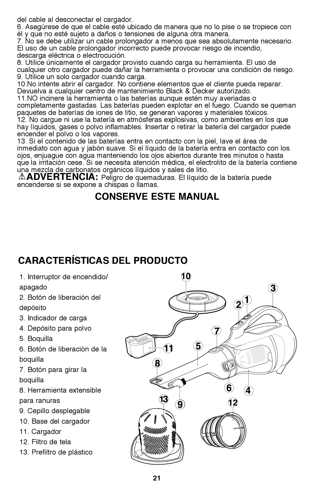 Black & Decker BDH2000L instruction manual Conserve Este Manual, Características del producto 