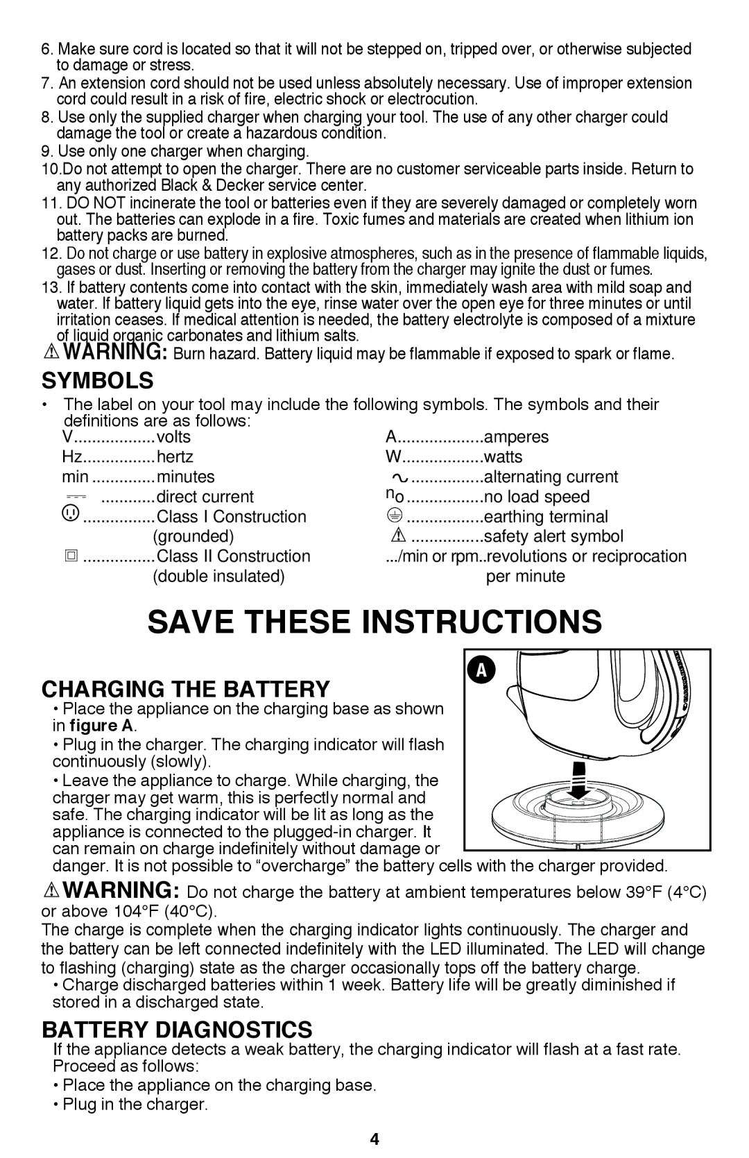 Black & Decker BDH2000L instruction manual Symbols, Battery diagnostics 