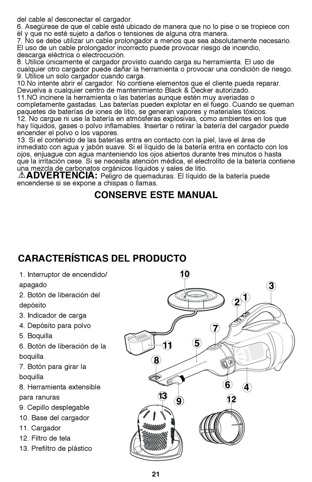 Black & Decker BDH2000L instruction manual CONSERVE ESTE MANUAL Características del producto 