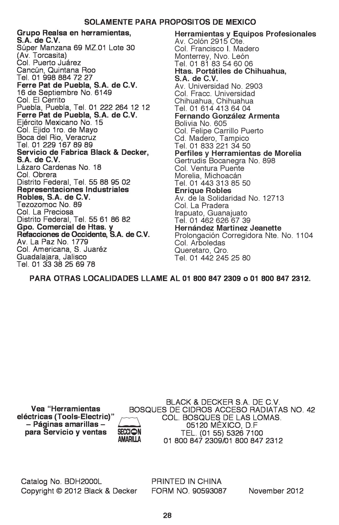 Black & Decker BDH2000L instruction manual Av. Colón 2915 Ote 