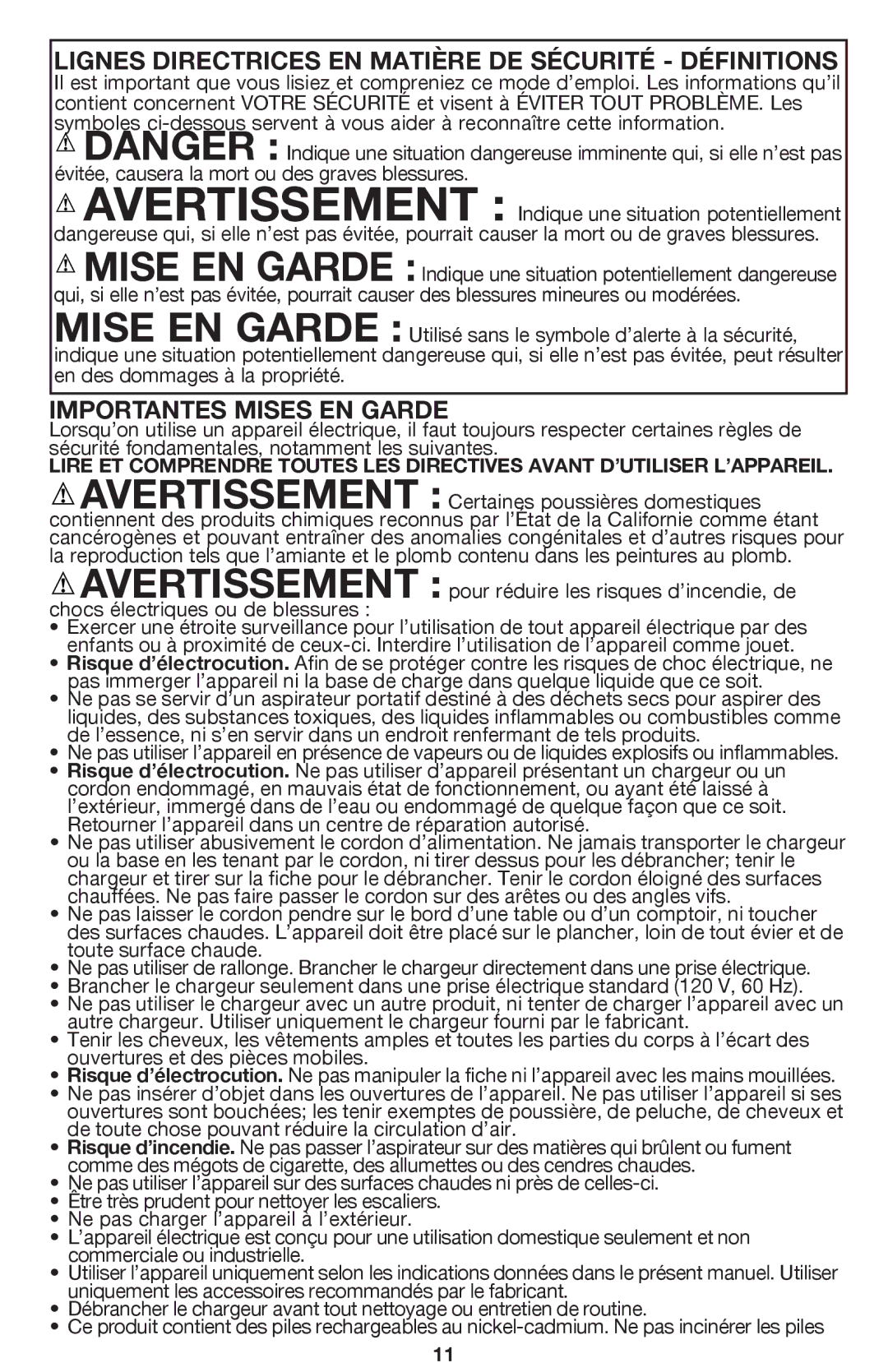 Black & Decker BDH2000PL Lignes directrices en matière de sécurité définitions, Importantes Mises EN Garde 