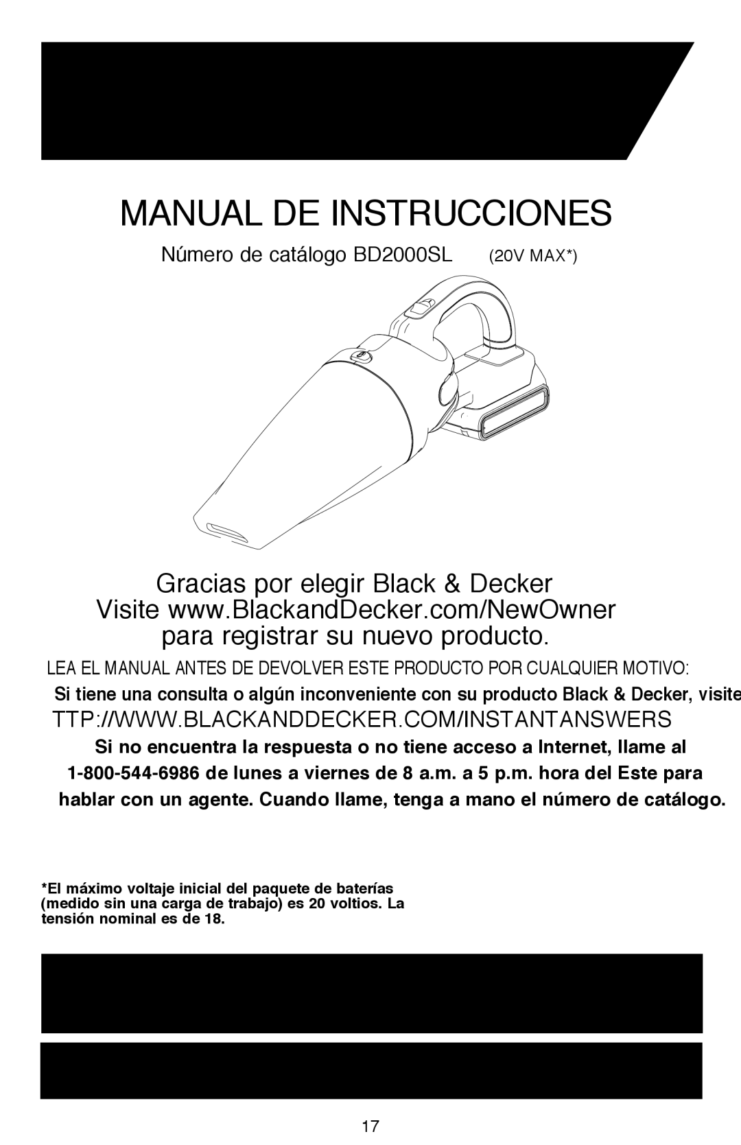 Black & Decker BDH2000SDL, BDH2000SL instruction manual Manual DE Instrucciones 