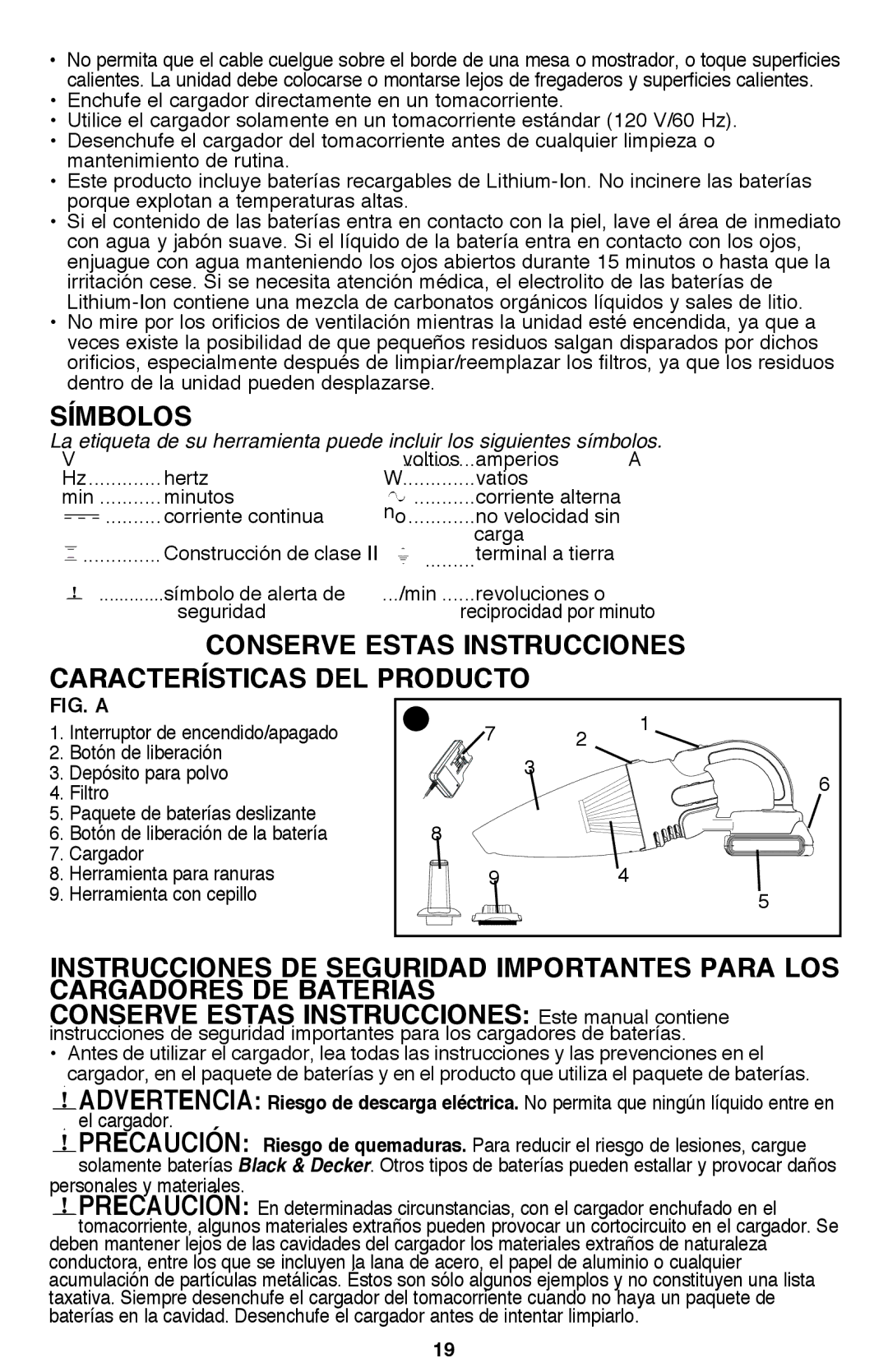 Black & Decker BDH2000SDL, BDH2000SL instruction manual Símbolos, Conserve Estas Instrucciones Características del producto 