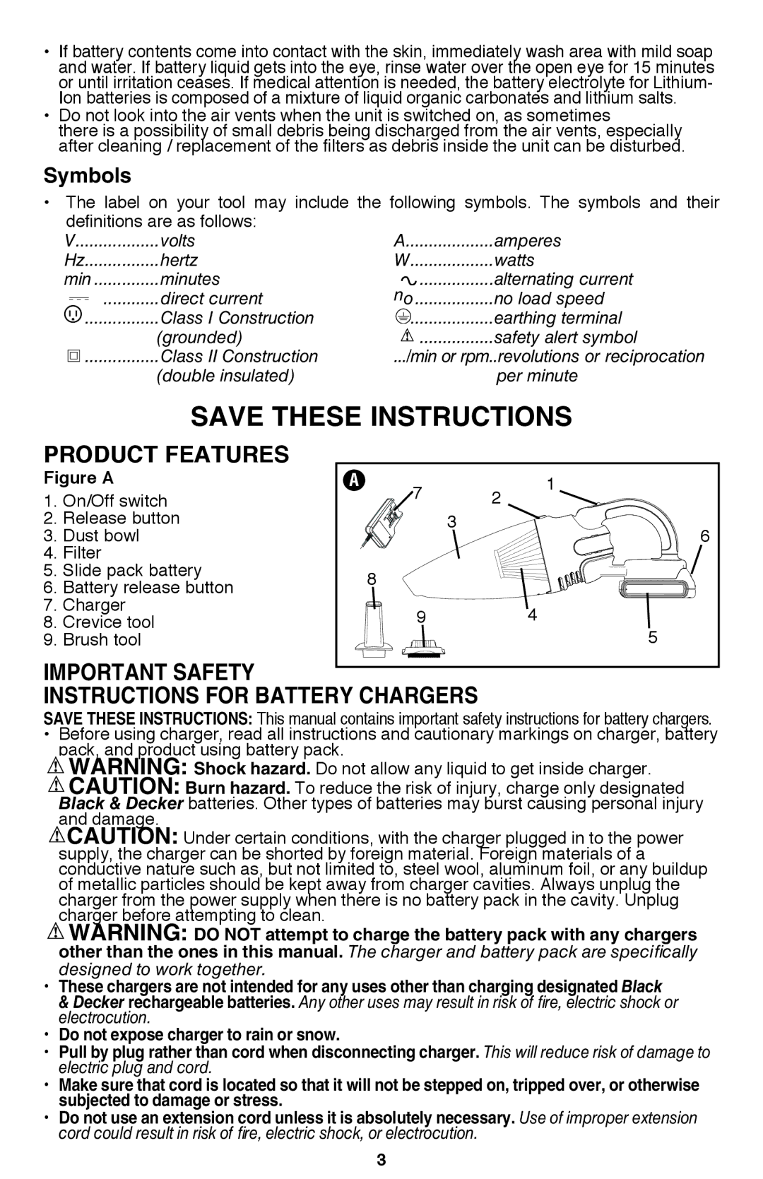 Black & Decker BDH2000SDL, BDH2000SL instruction manual Product Features, Important Safety Instructions for Battery Chargers 