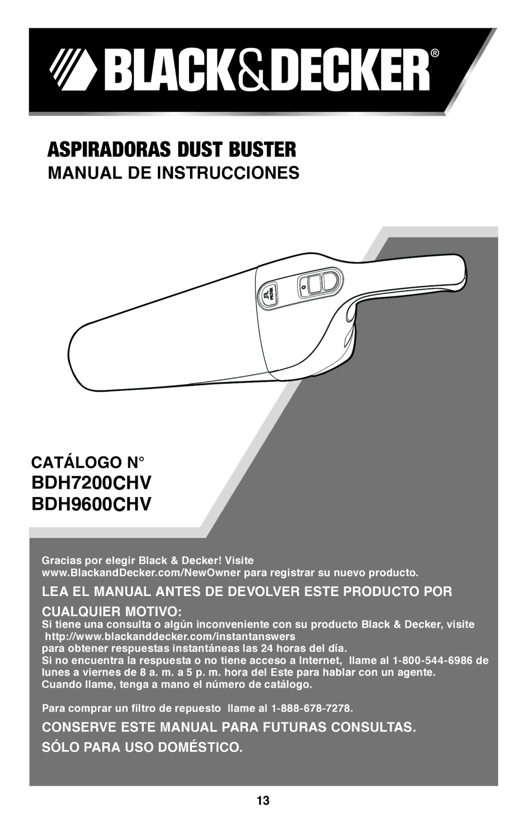 Black & Decker BDH7200CHV instruction manual Aspiradoras Dust Buster 