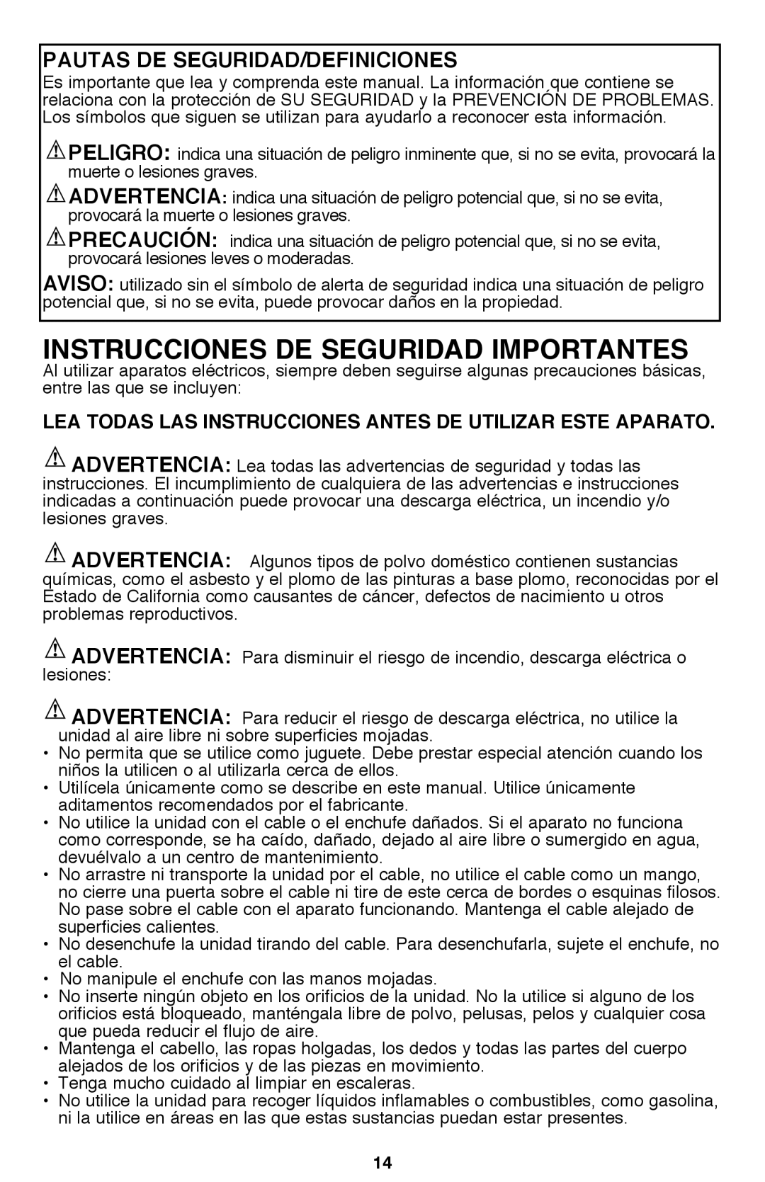 Black & Decker BDH9600CHV instruction manual Instrucciones DE Seguridad Importantes, Pautas DE SEGURIDAD/DEFINICIONES 