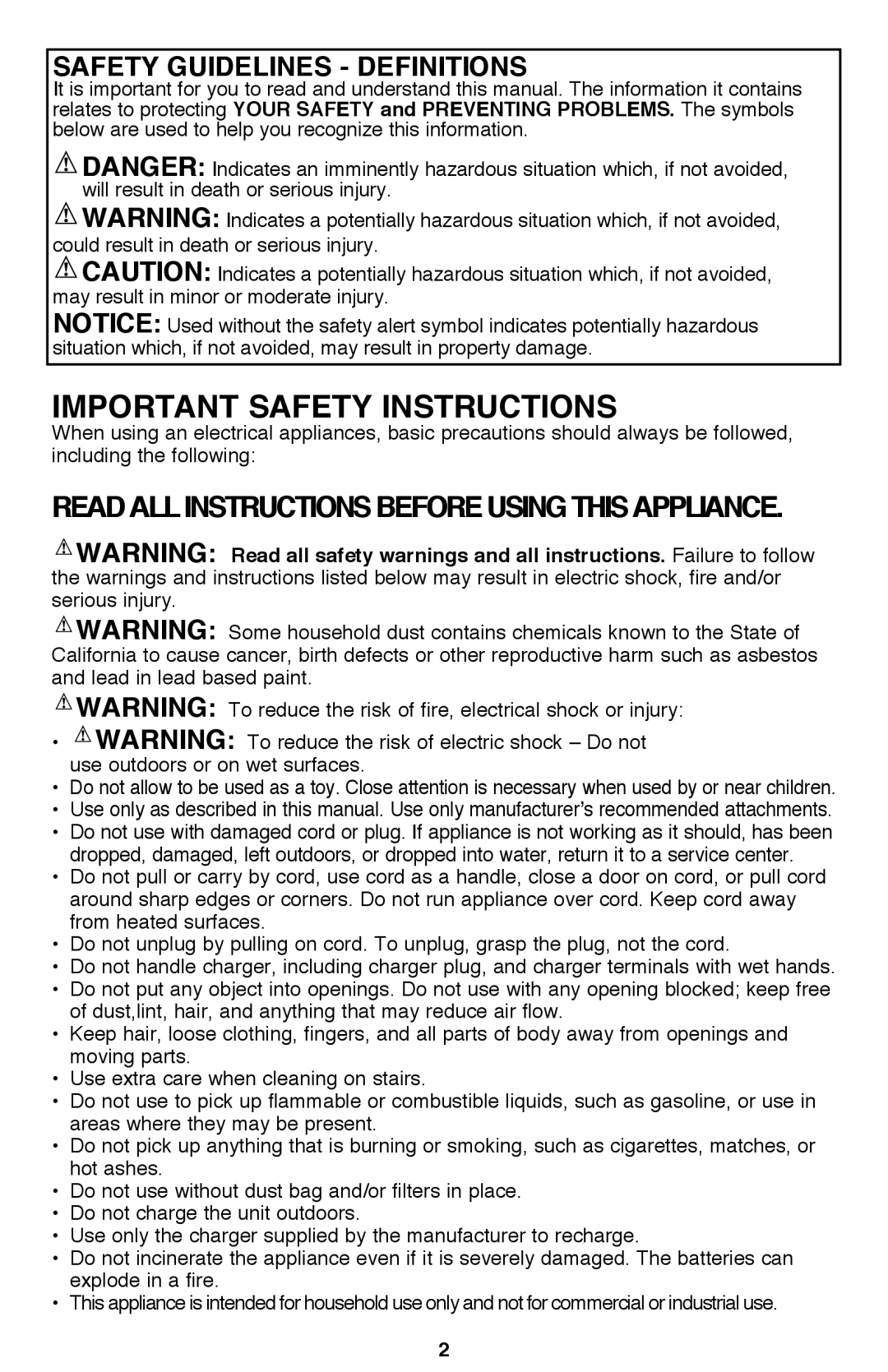 Black & Decker BDH9600CHV instruction manual Important Safety Instructions, Safety Guidelines Definitions 