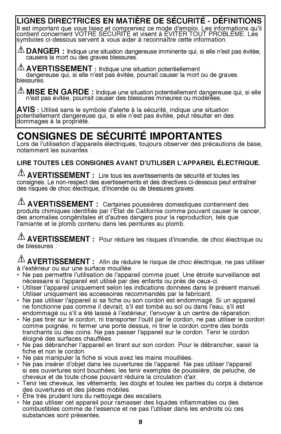 Black & Decker BDH9600CHV instruction manual Consignes DE Sécurité Importantes 