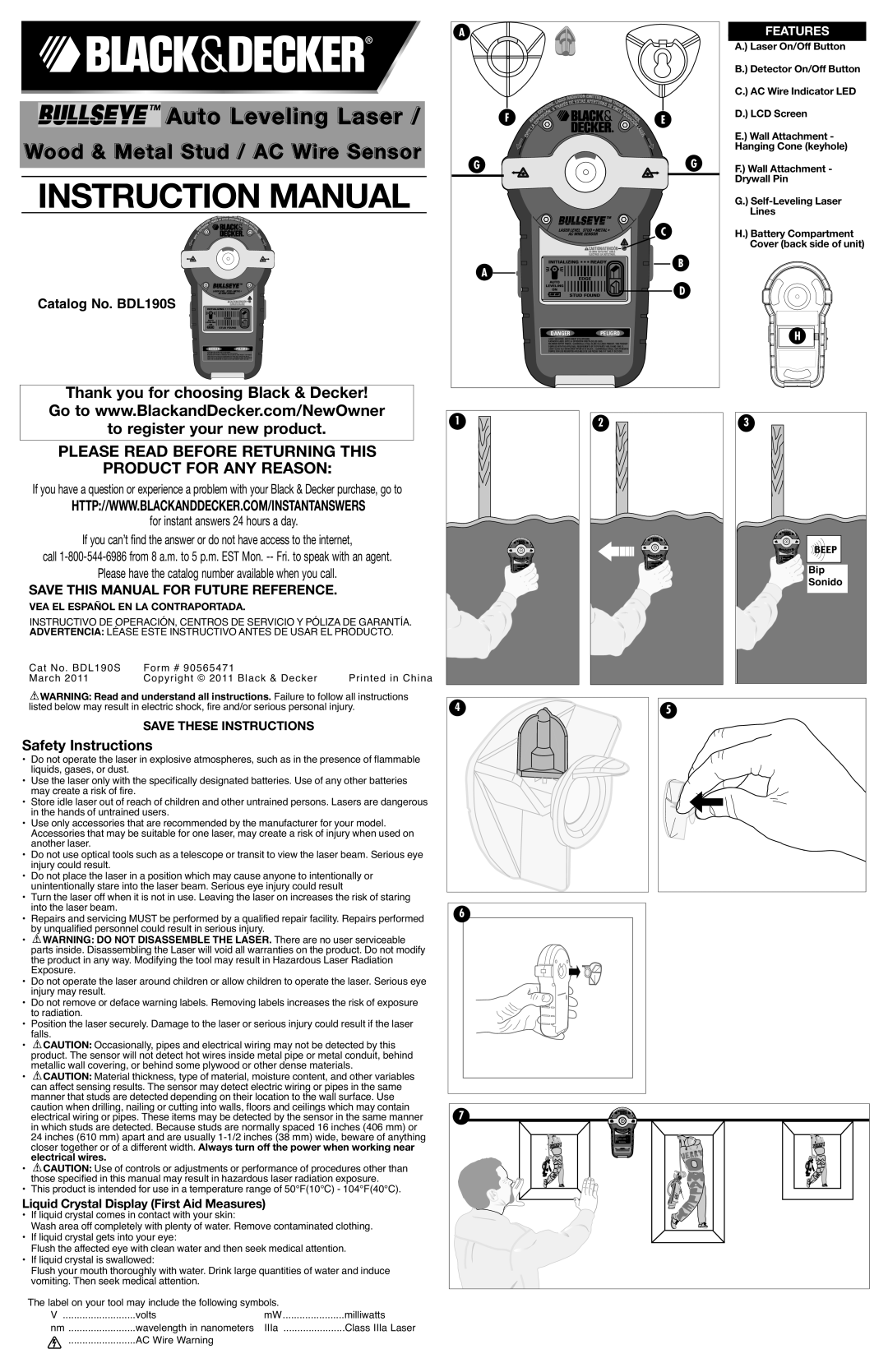 Black & Decker BDL190S instruction manual Thank you for choosing Black & Decker, To register your new product, Features 