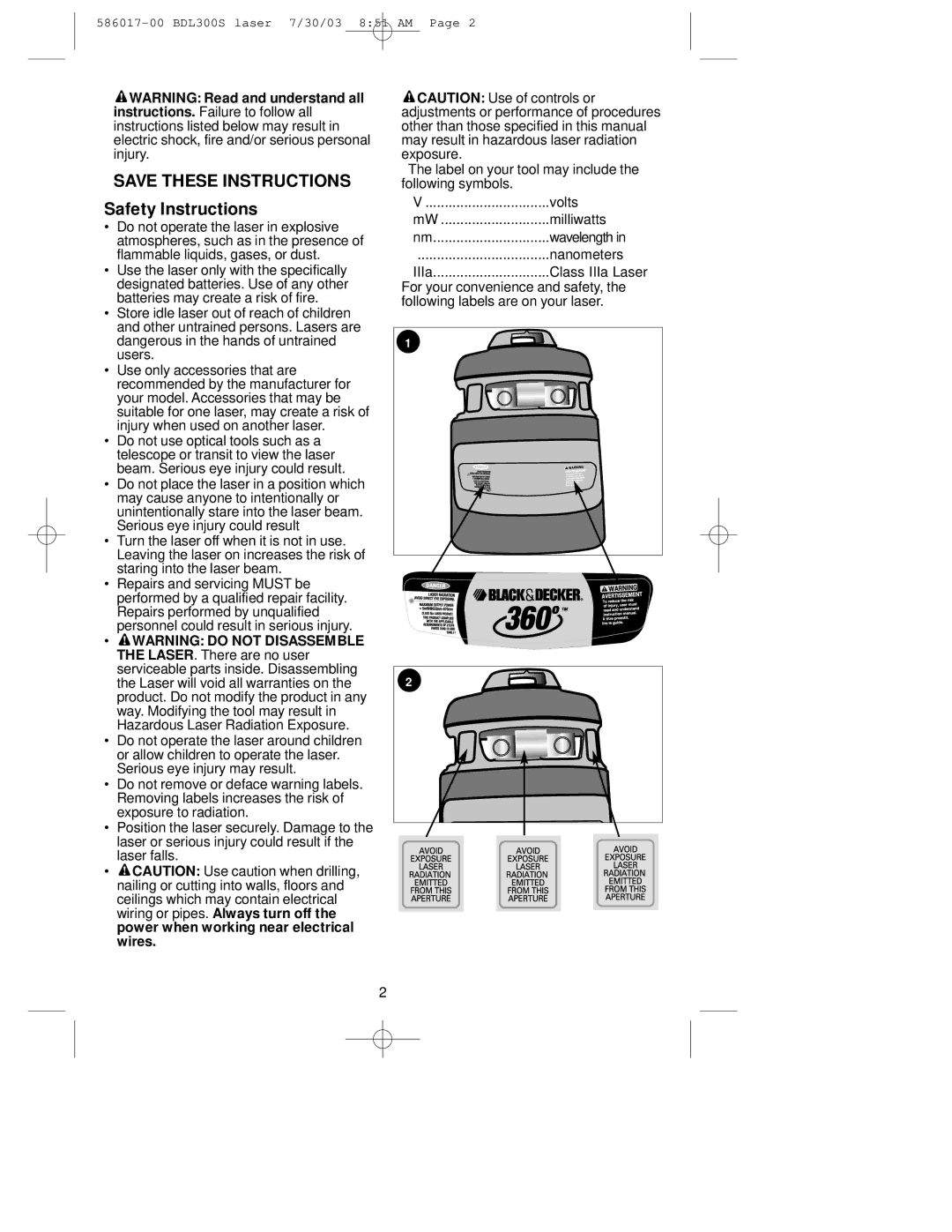 Black & Decker BDL300S instruction manual Safety Instructions 