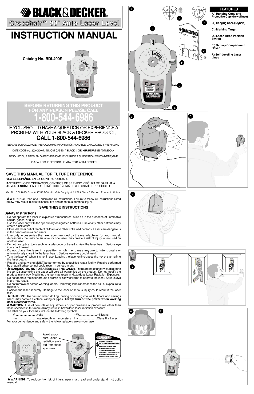 Black & Decker BDL400S instruction manual Safety Instructions 