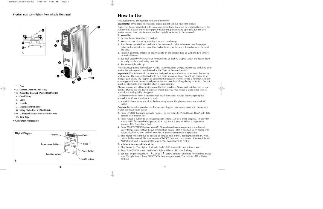 Black & Decker BDOH200 manual How to Use, Product may vary slightly from what is illustrated, Digital Display, To assemble 