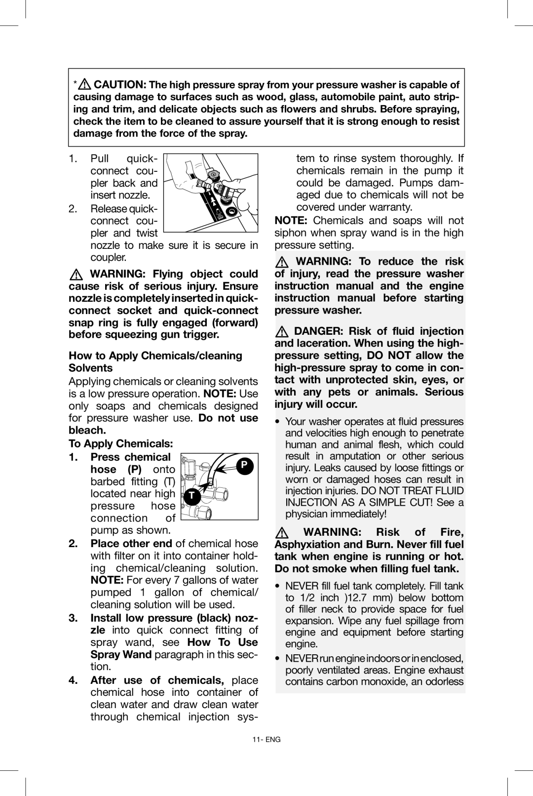 Black & Decker BDP2600 instruction manual How to Apply Chemicals/cleaning Solvents, To Apply Chemicals Press chemical Hose 