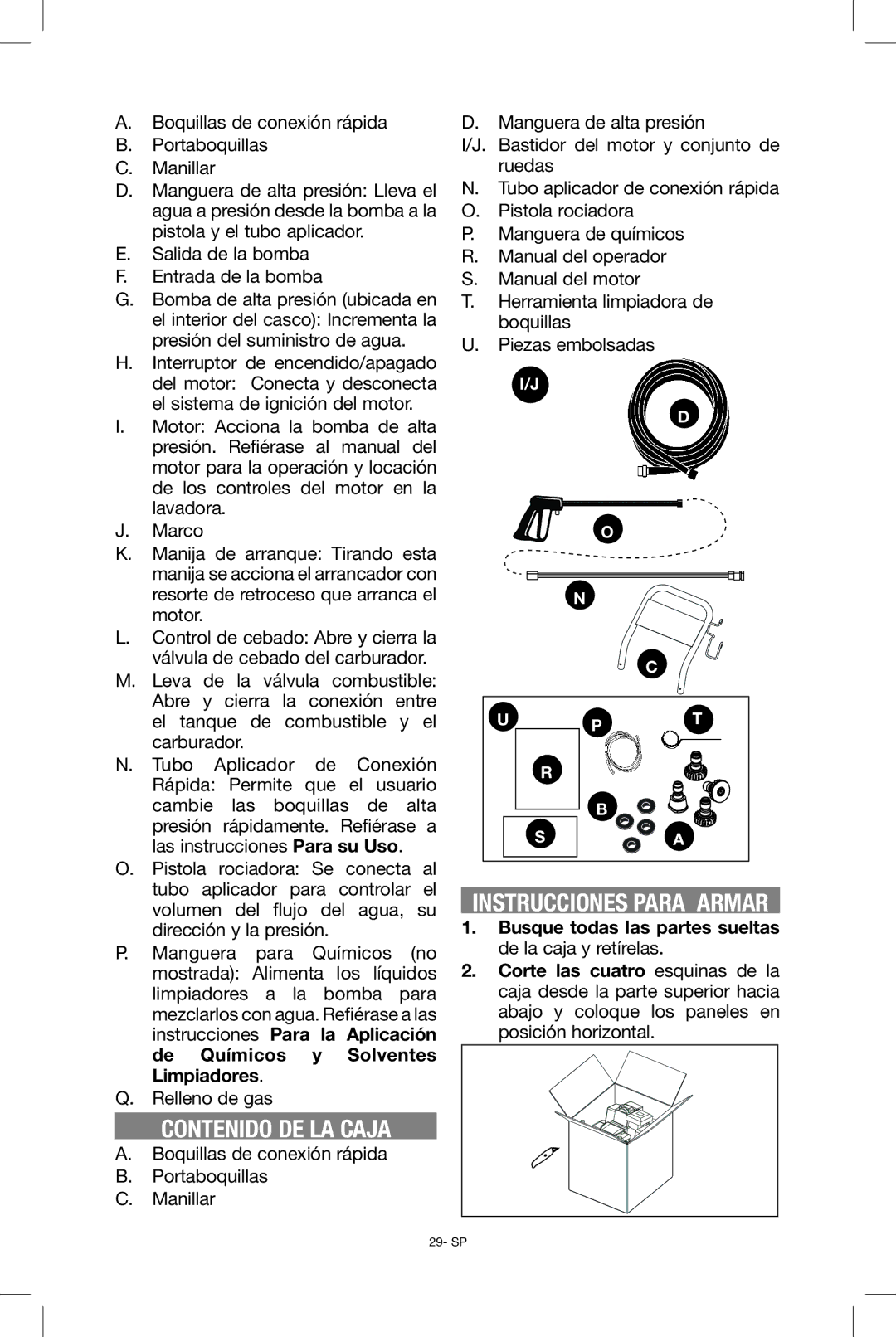 Black & Decker BDP2600 Contenido DE LA Caja, Instrucciones Para Armar, Salida de la bomba Entrada de la bomba 