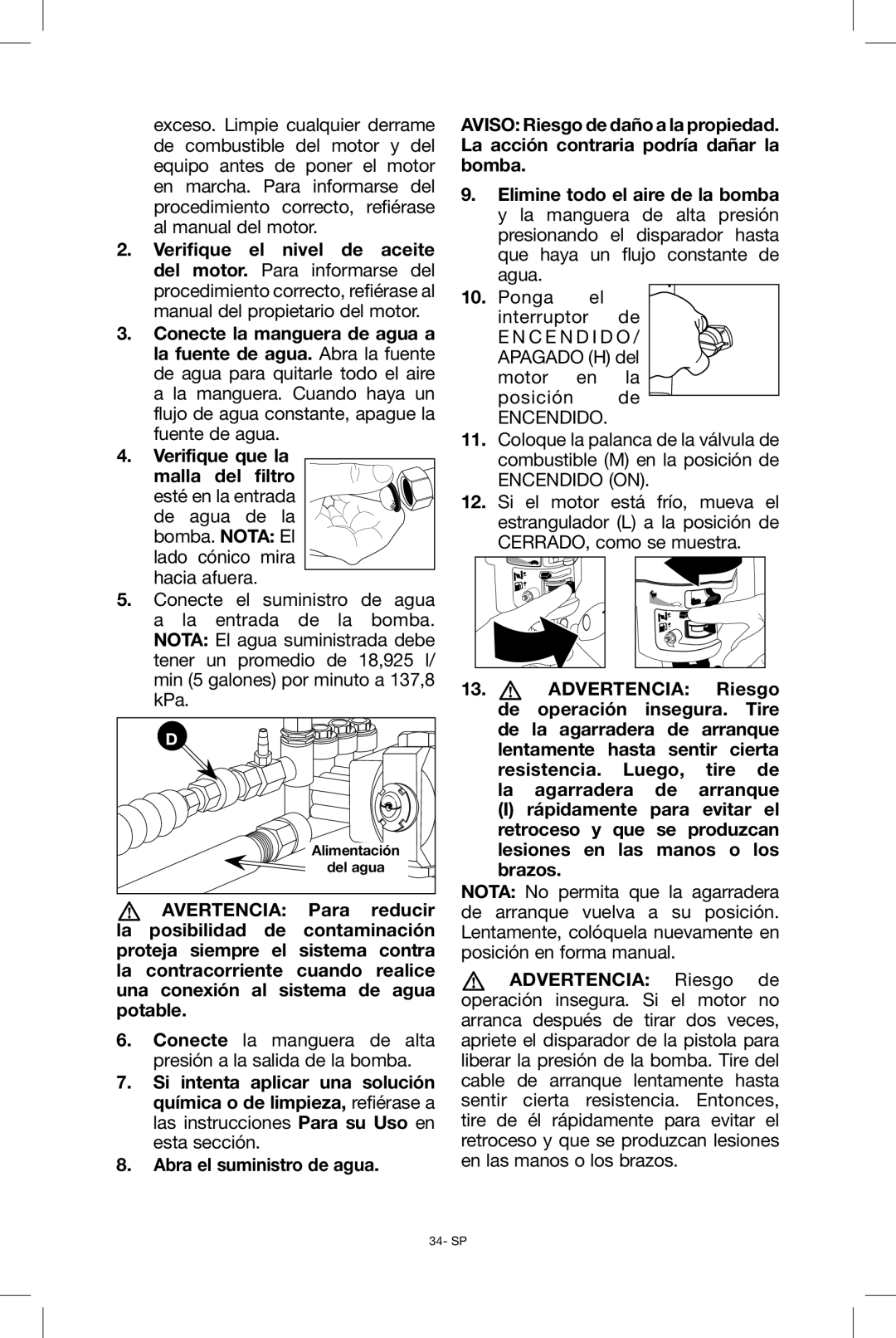 Black & Decker BDP2600 instruction manual Conecte la manguera de alta presión a la salida de la bomba, Encendido 