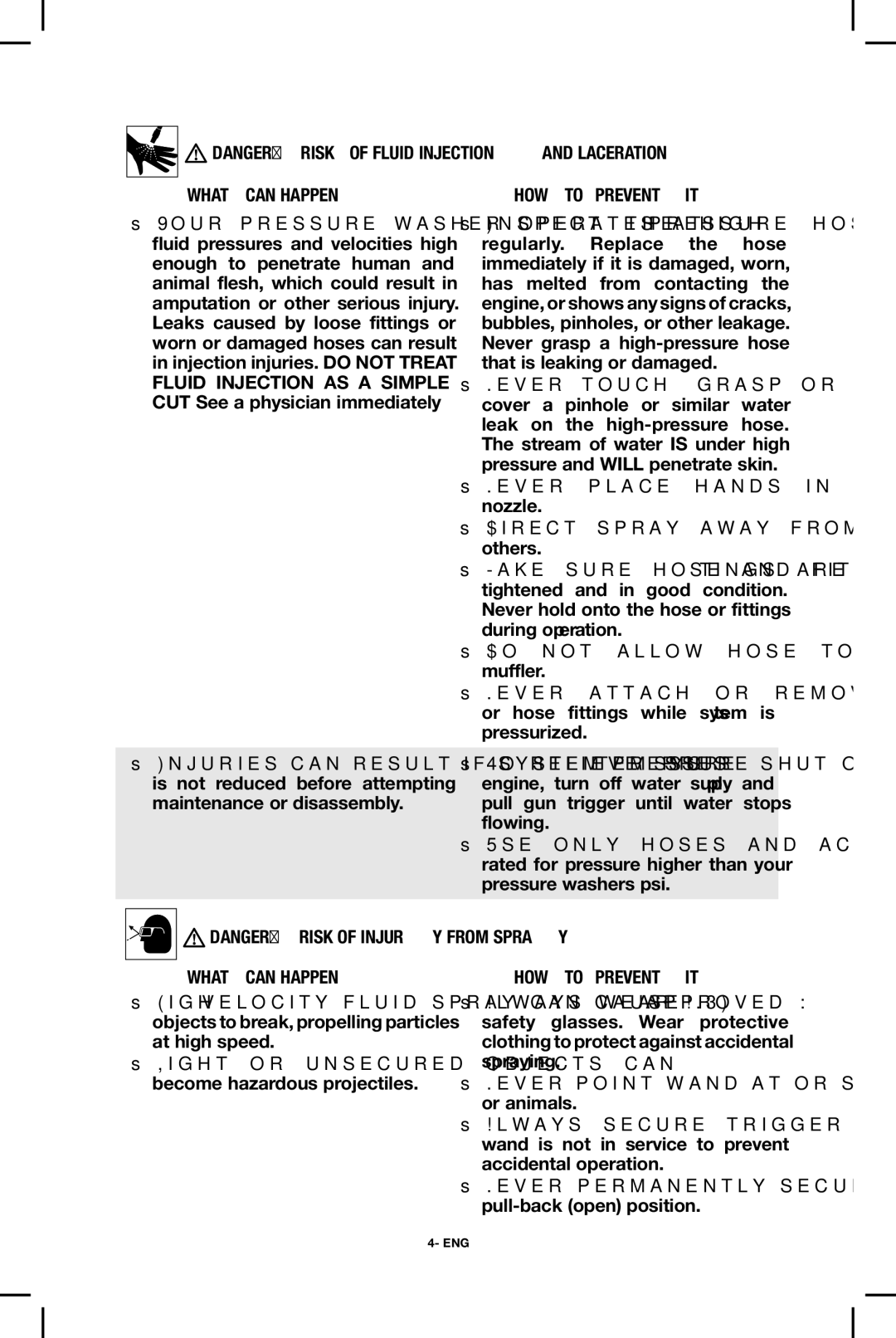 Black & Decker BDP2600 instruction manual Safety glasses. Wear protective, Never point wand at or spray people, Or animals 