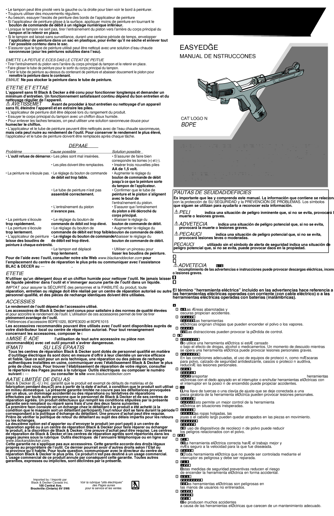 Black & Decker BDPE200B instruction manual Entretien ET Nettoyage, Accessoires, Garantie Limitée DE Deux ANS 