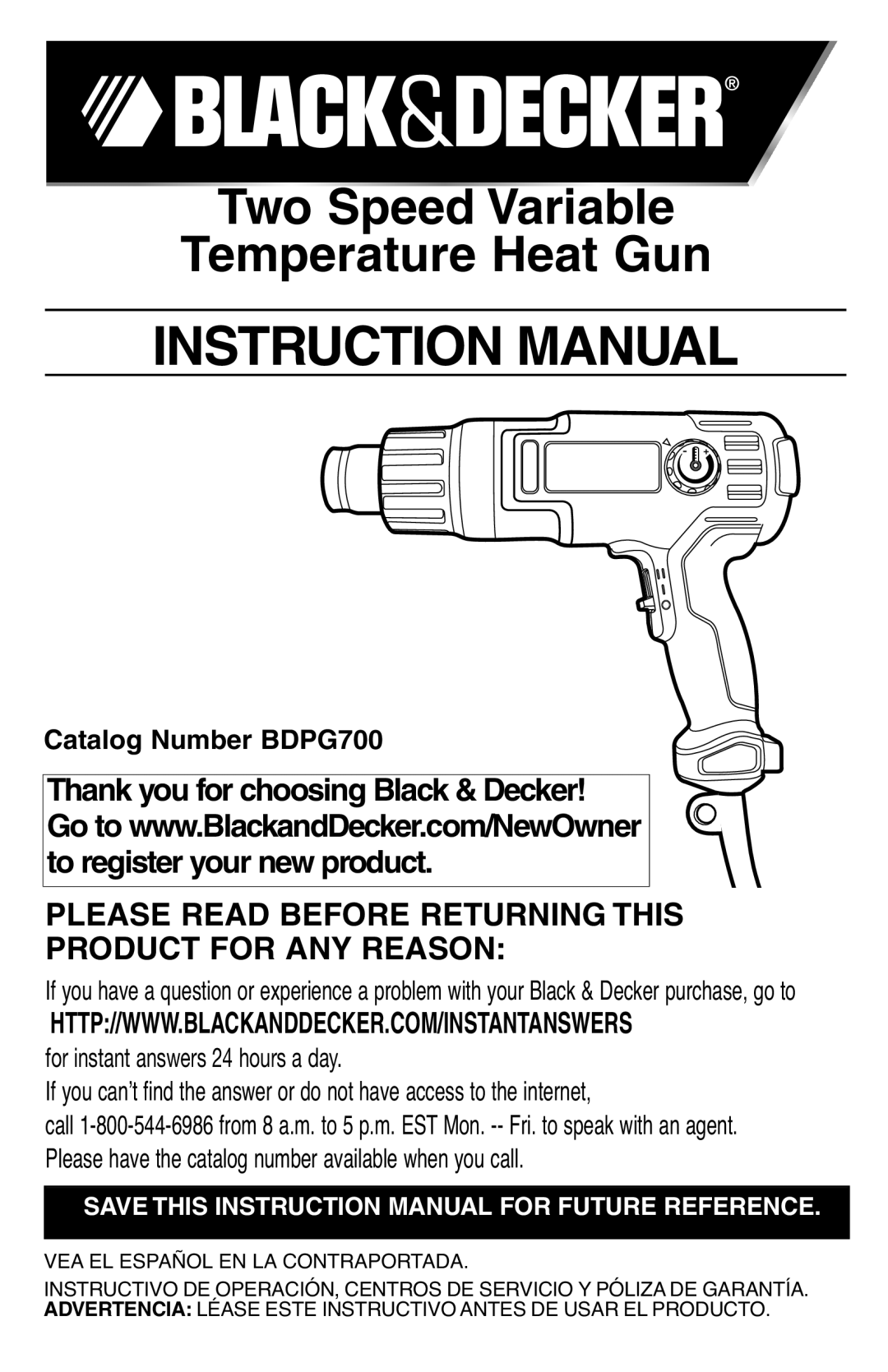 Black & Decker BDPG700 instruction manual Instructionmanual 