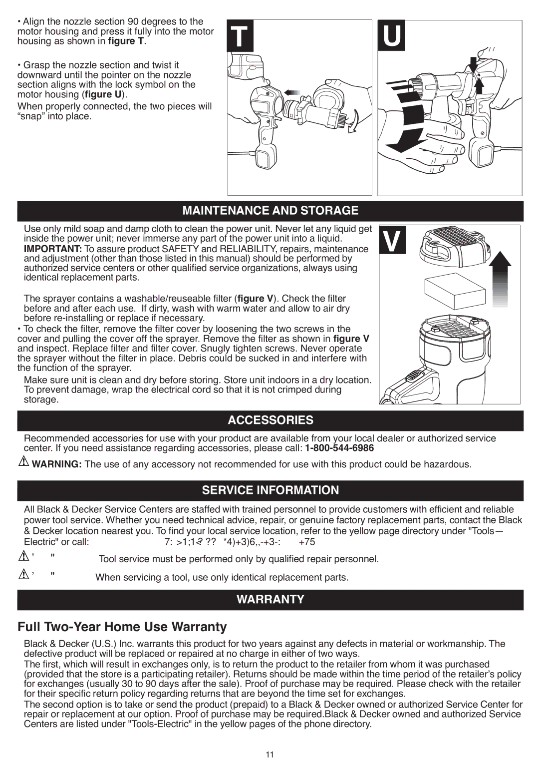 Black & Decker BDPH200B instruction manual Warranty, Maintenance and Storage, Accessories, Service Information 