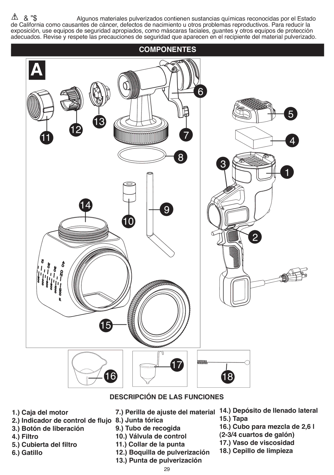 Black & Decker BDPH200B instruction manual Componentes, Depósito de llenado lateral, Perilla de ajuste del material 