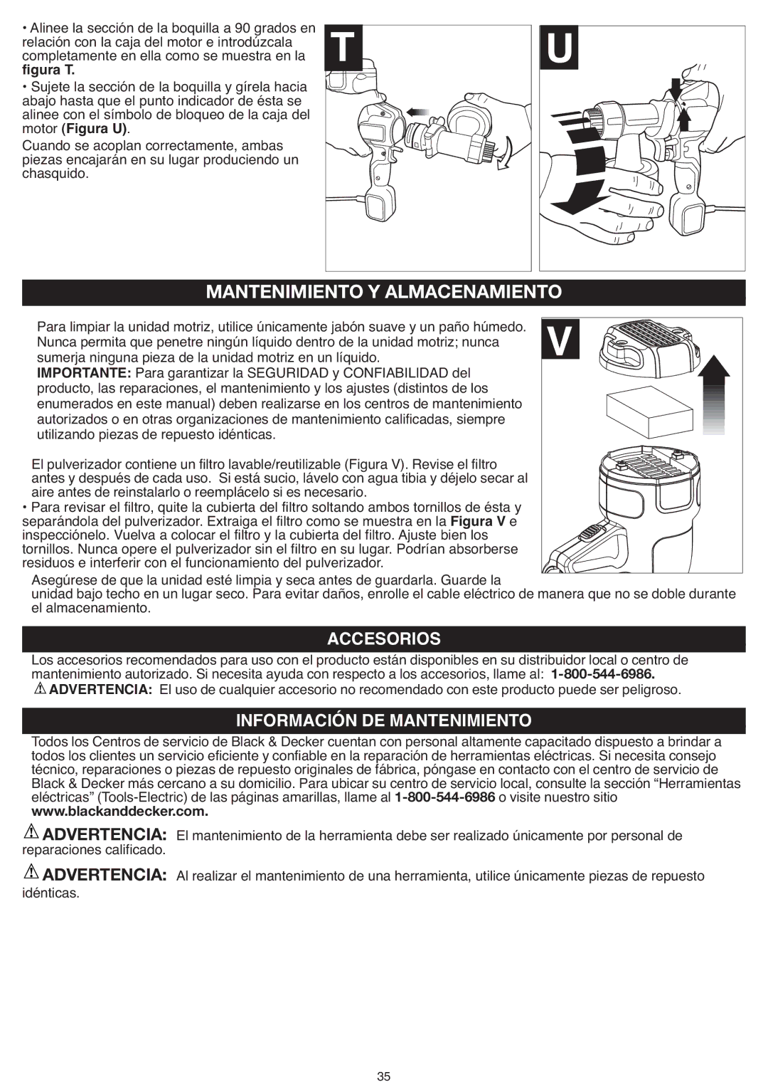 Black & Decker BDPH200B Accesorios, Información DE Mantenimiento, Motor Figura U, Utilizando piezas de repuesto idénticas 