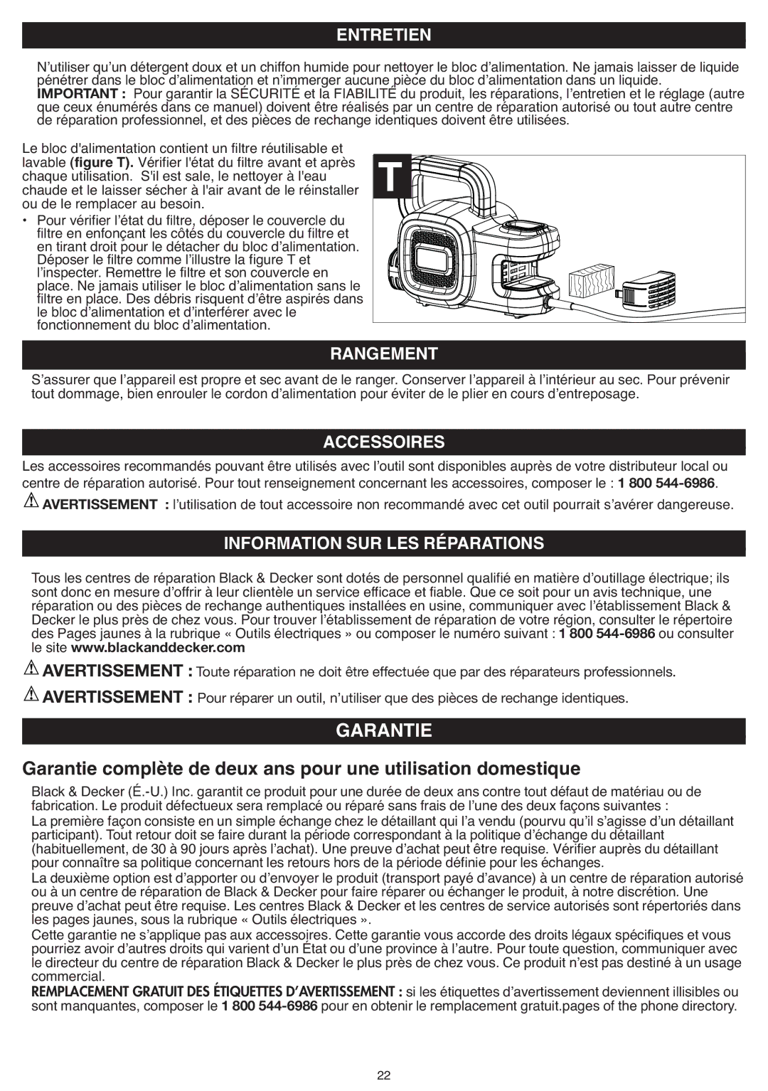 Black & Decker BDPH400 instruction manual Entretien, Accessoires, Information SUR LES Réparations 