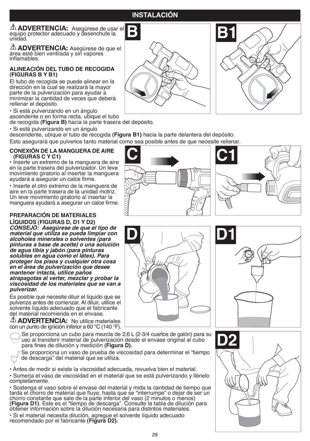 Black & Decker BDPH400 instruction manual Instalación, Alineación DEL Tubo DE Recogida, Conexión DE LA Manguera DE Aire 