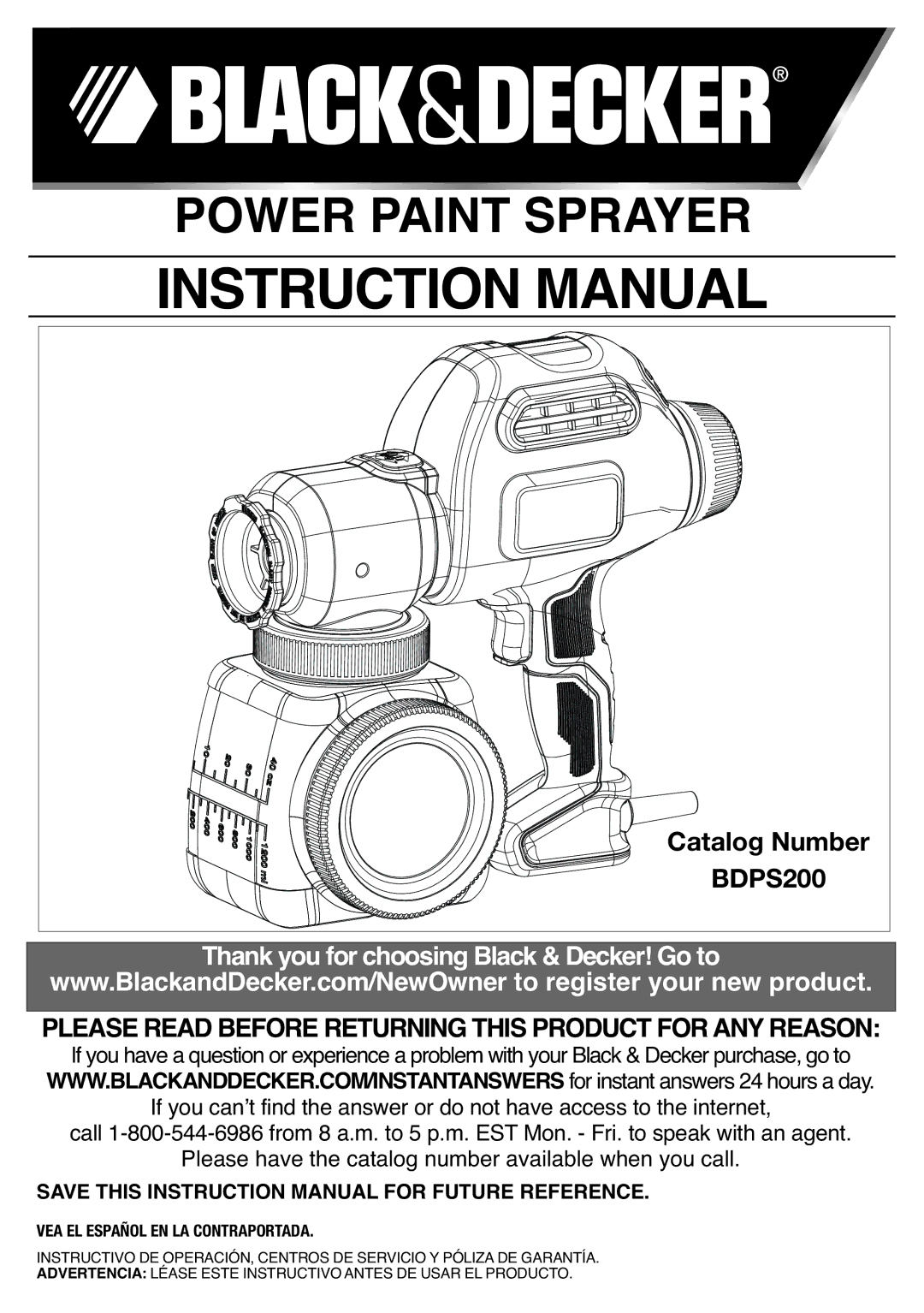 Black & Decker BDPS200 instruction manual Power Paint Sprayer 