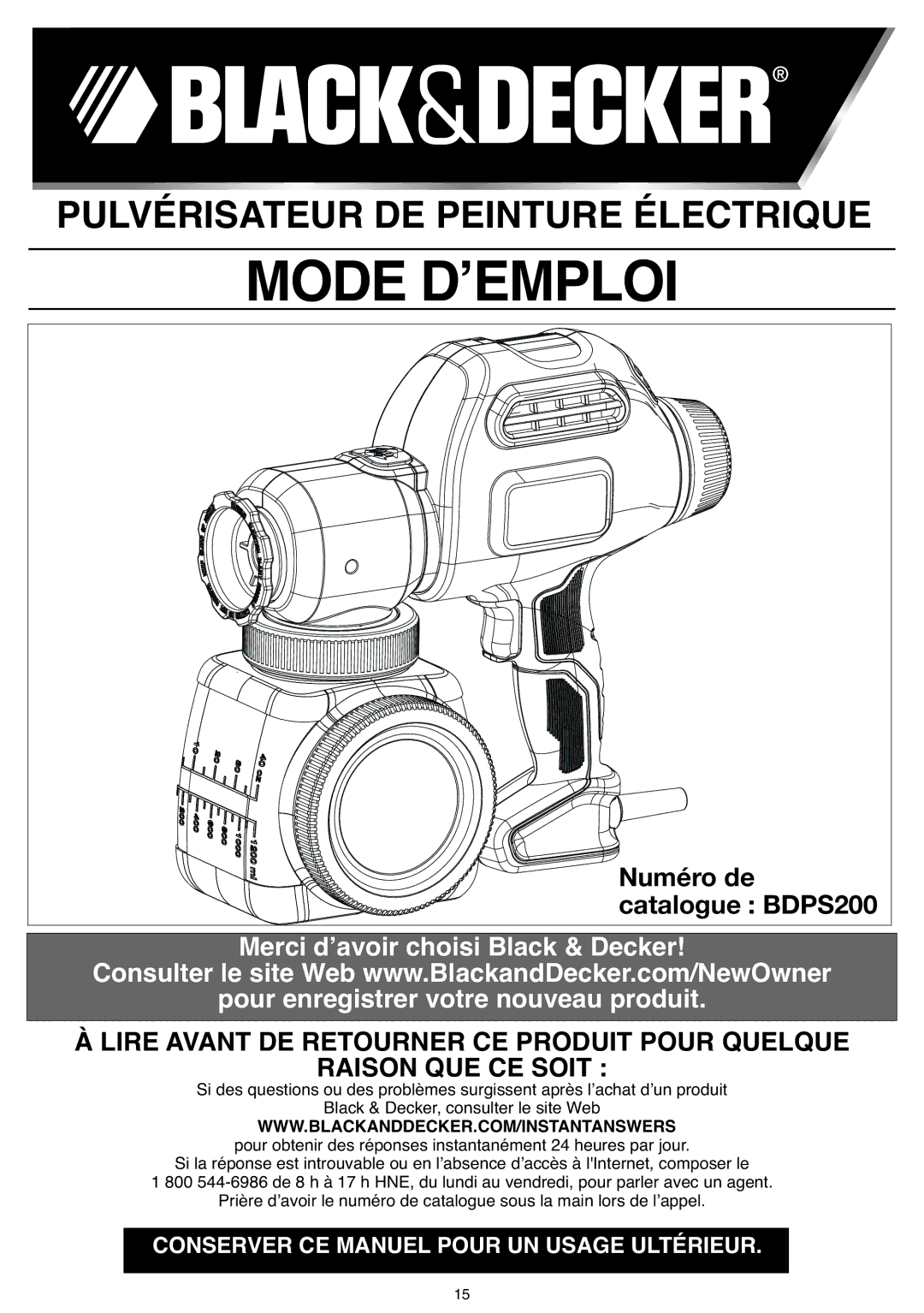 Black & Decker BDPS200 instruction manual Mode DʼEMPLOI 