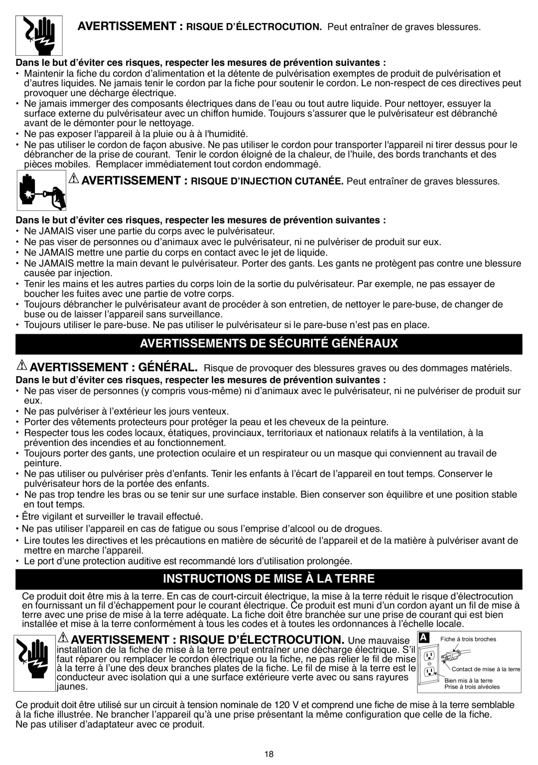 Black & Decker BDPS200 instruction manual Avertissements DE Sécurité Généraux, Instructions DE Mise À LA Terre, Jaunes 