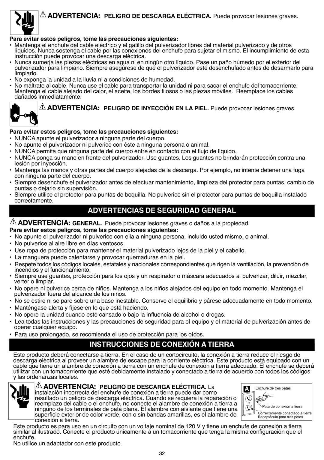 Black & Decker BDPS200 instruction manual Instrucciones DE Conexión a Tierra, Advertencias DE Seguridad General 