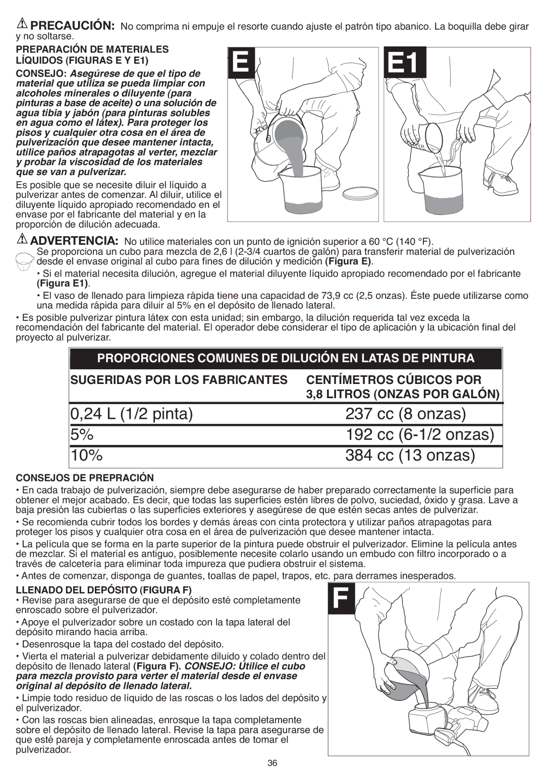 Black & Decker BDPS200 instruction manual Proporciones Comunes DE Dilución EN Latas DE Pintura, Consejos DE Prepración 