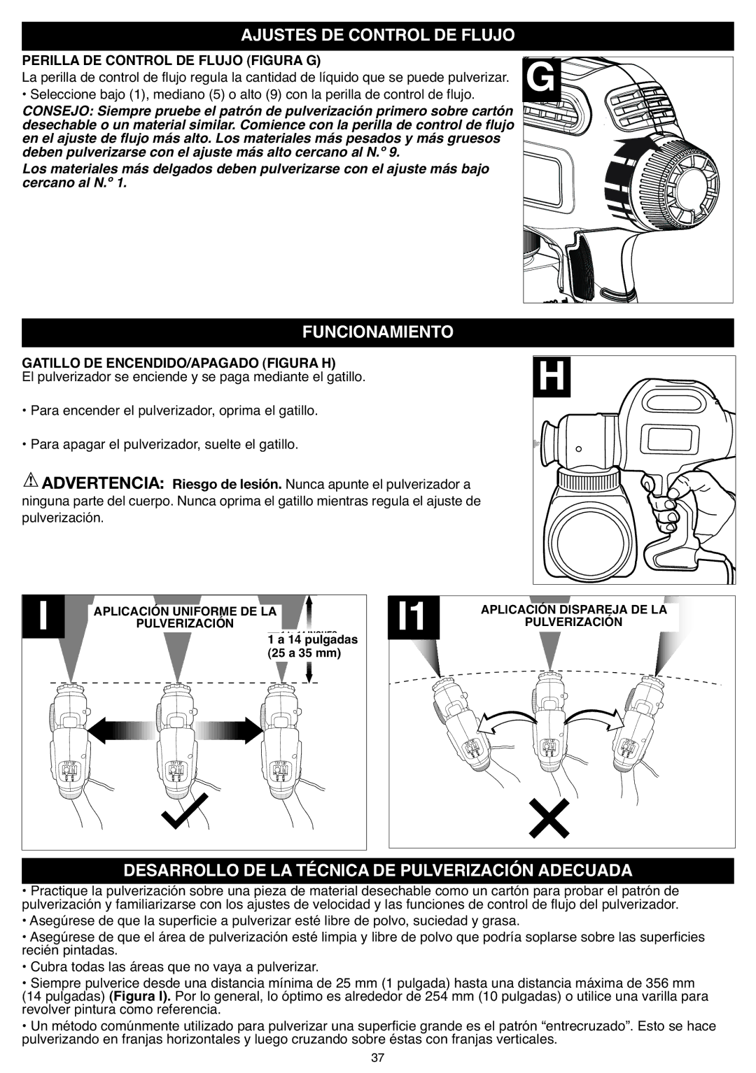 Black & Decker BDPS200 Ajustes DE Control DE Flujo G, Funcionamiento H, Desarrollo DE LA Técnica DE Pulverizaciónadecuada 