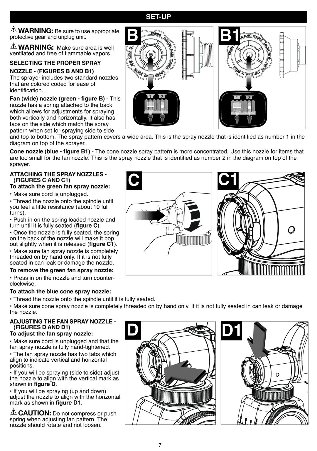 Black & Decker BDPS200 Set-Up, Selecting the Proper Spray Nozzle Figures B and B1, Attachingthe Spraynozzles 