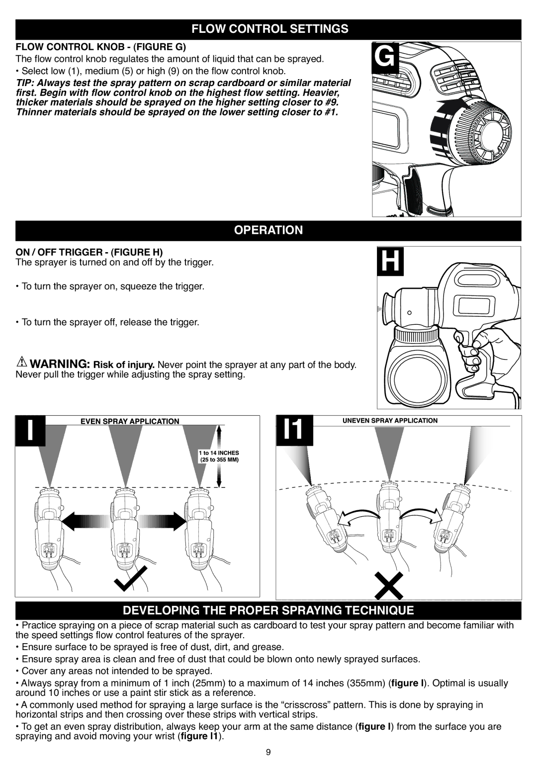 Black & Decker BDPS200 instruction manual Operation, Developing the Proper Sprayingtechnique, On / OFF Trigger Figure H 