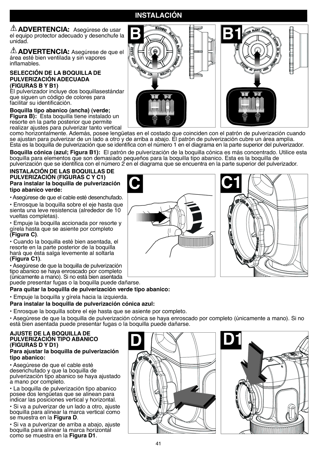 Black & Decker BDPS600K, BDPS400K instruction manual Instalación, Selección DE LA Boquilla DE Pulverización Adecuada 