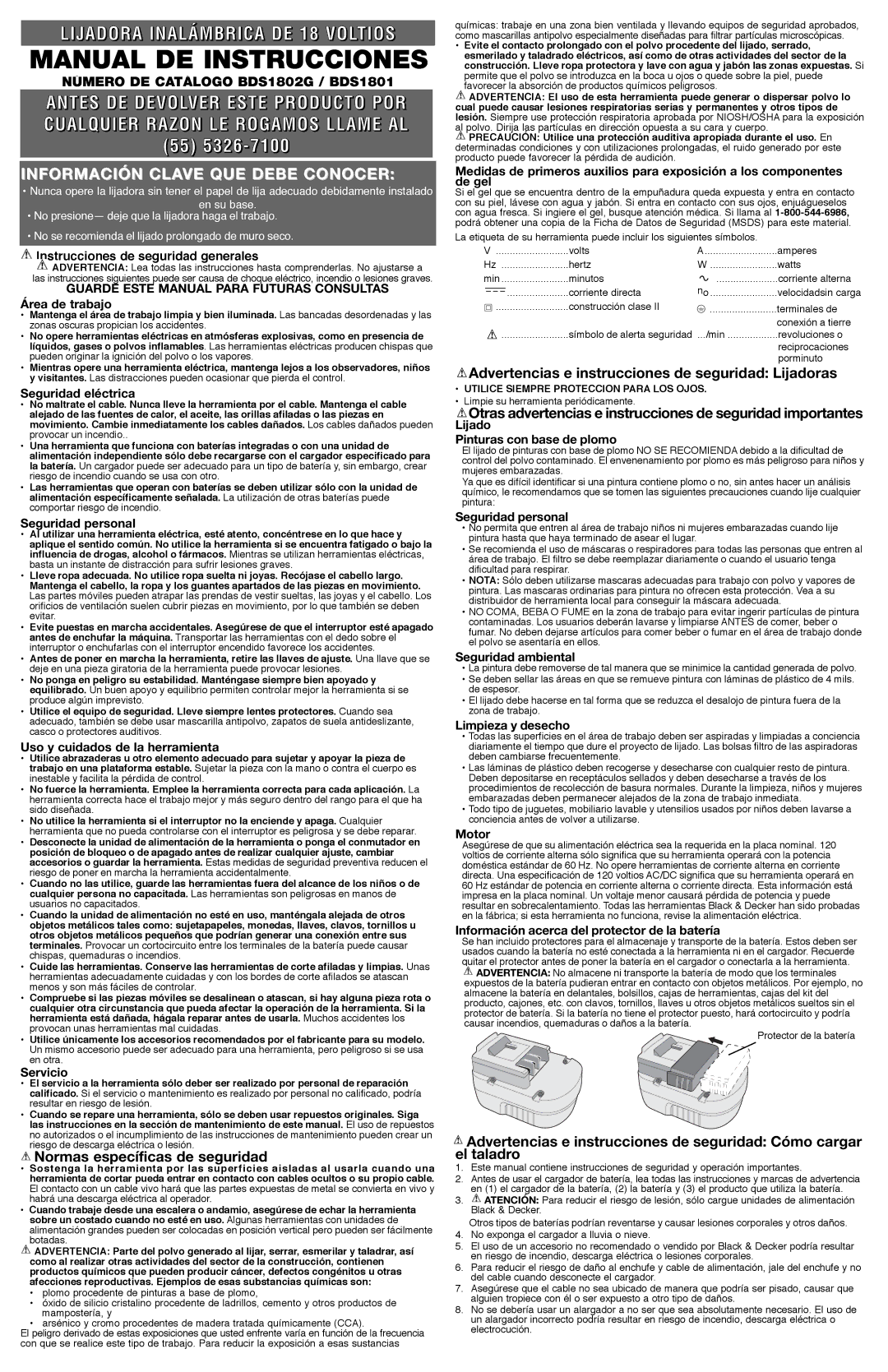 Black & Decker BDS1801 Manual DE Instrucciones, Normas específicas de seguridad, Instrucciones de seguridad generales 