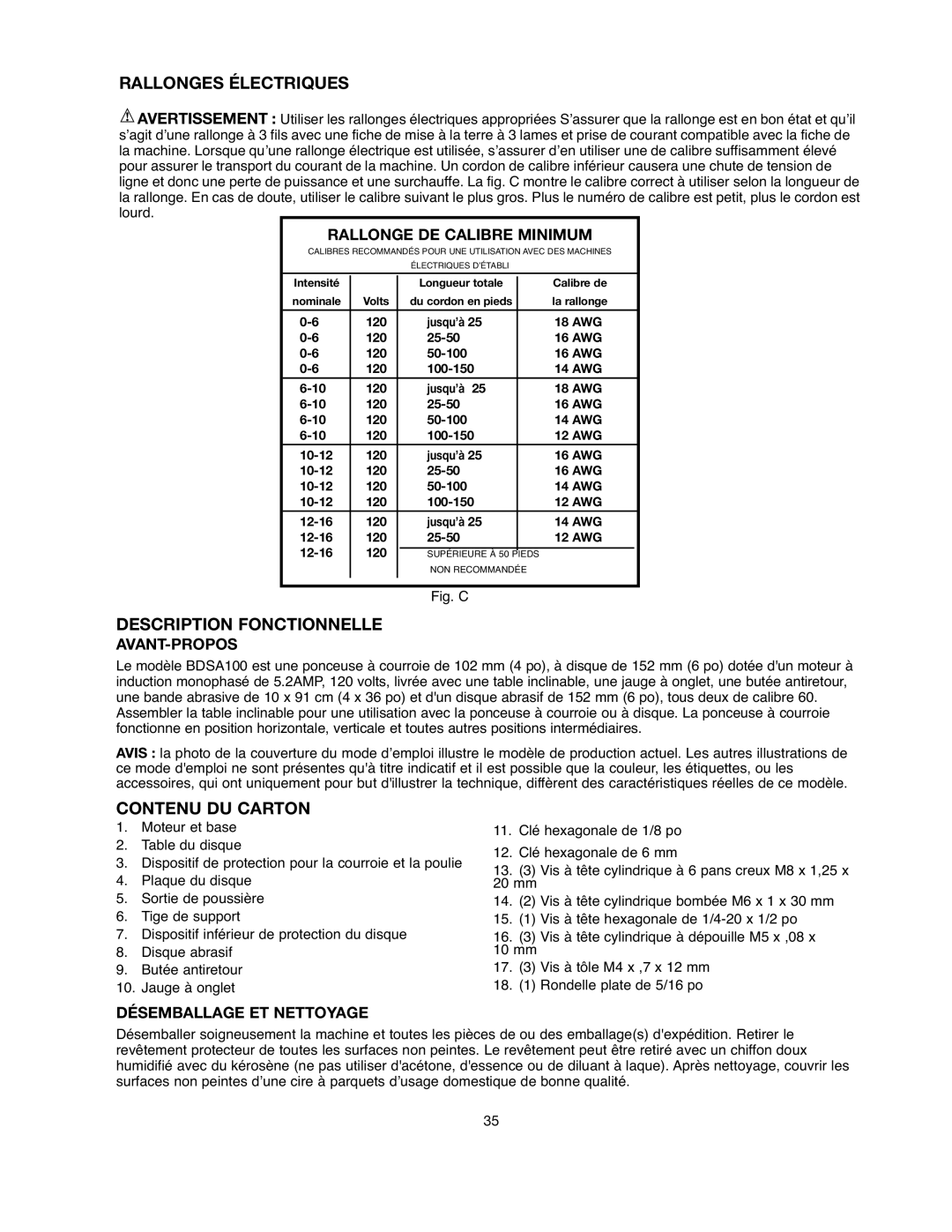 Black & Decker BDSA100 instruction manual Rallonges Électriques, Description Fonctionnelle, Contenu DU Carton 