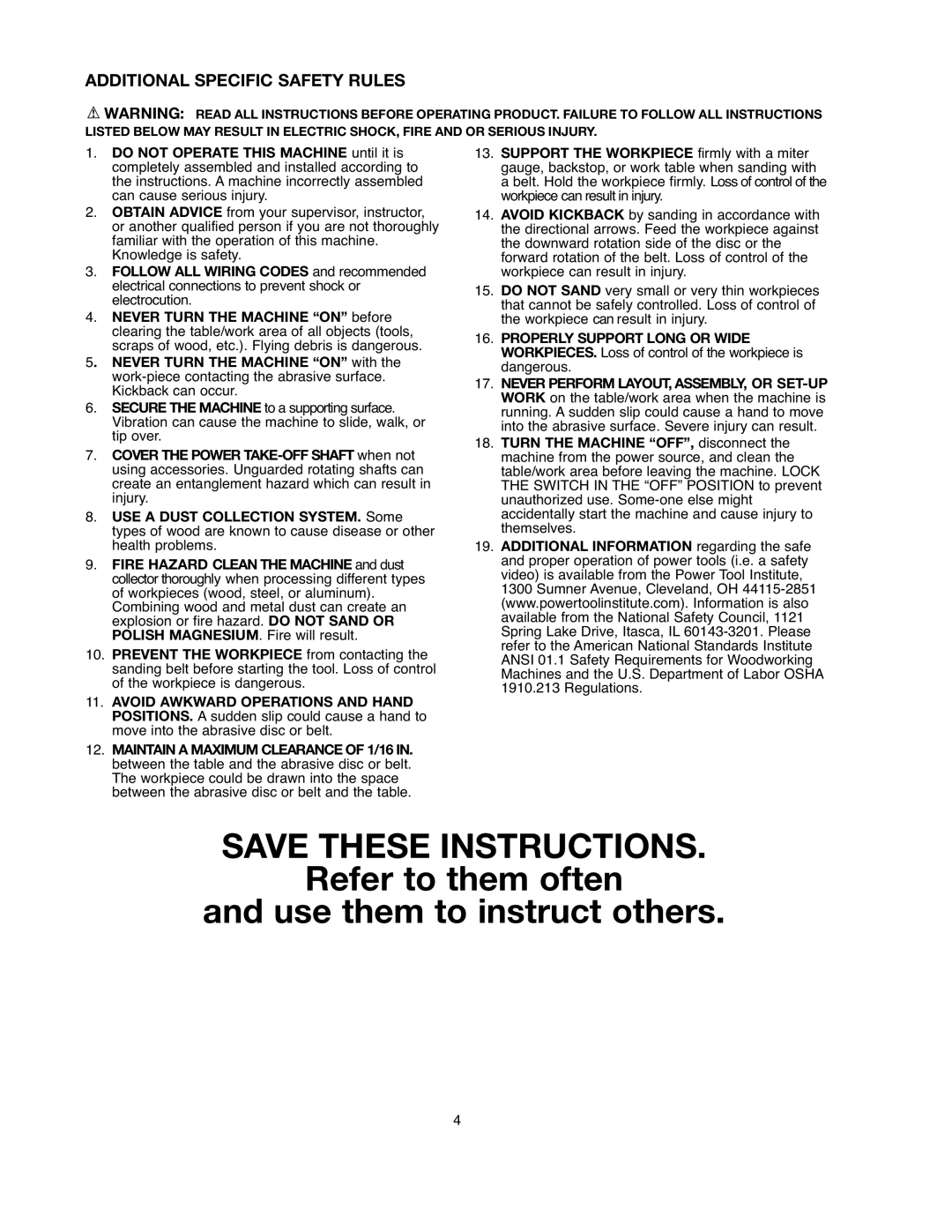 Black & Decker BDSA100 instruction manual Refer to them often Use them to instruct others, Additional Specific Safety Rules 