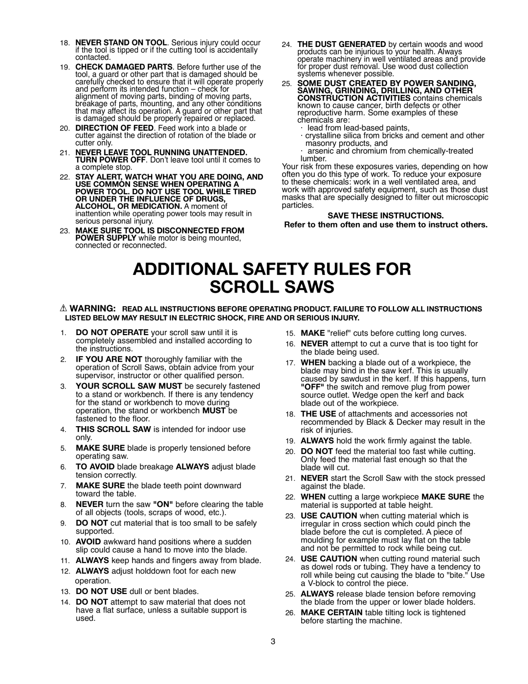 Black & Decker 90527840, BDSS100 instruction manual Additional Safety Rules for Scroll Saws 