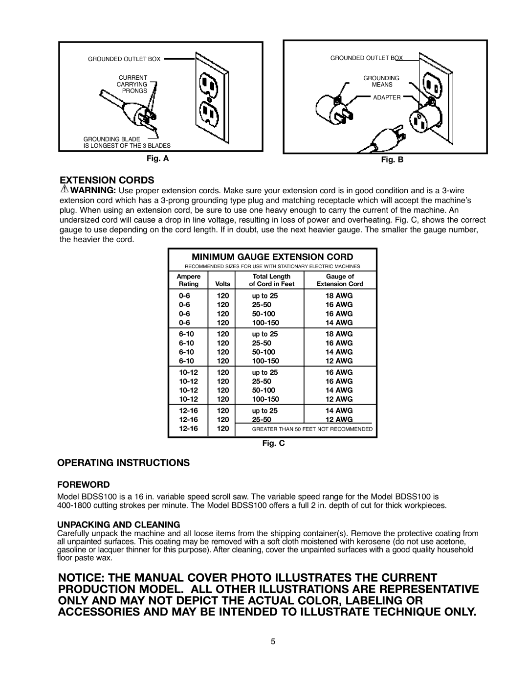 Black & Decker 90527840, BDSS100 Extension Cords, Operating Instructions, Minimum Gauge Extension Cord, Foreword 