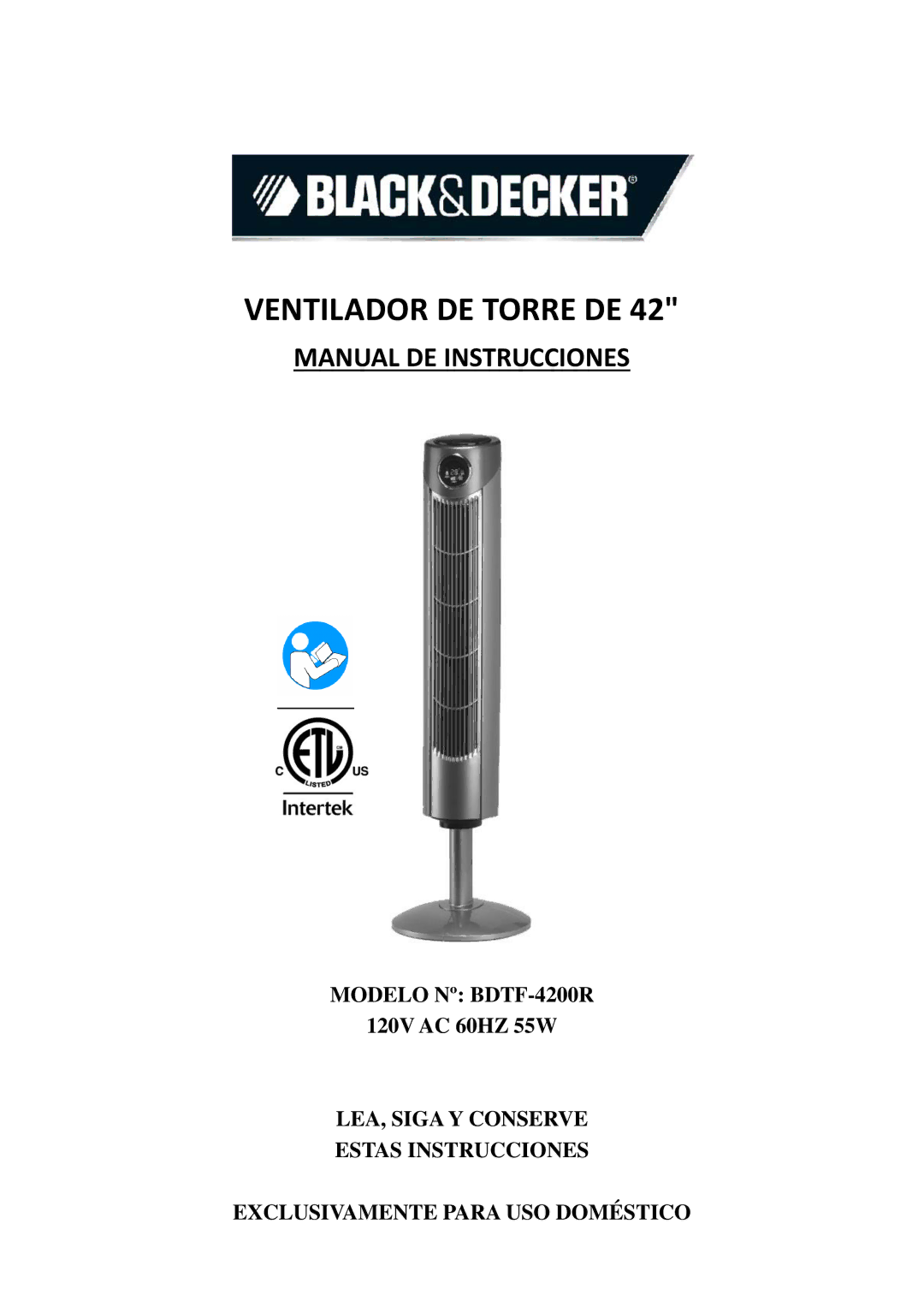 Black & Decker BDTF4200R instruction manual Ventilador DE Torre DE 