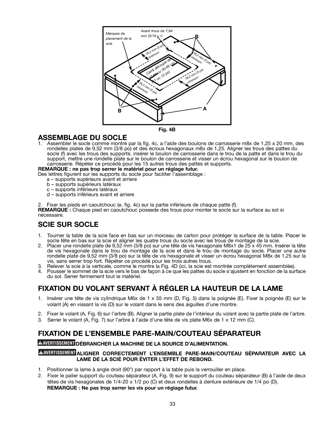 Black & Decker BDTS100 Assemblage DU Socle, Scie SUR Socle, Fixation DU Volant Servant À Régler LA Hauteur DE LA Lame 