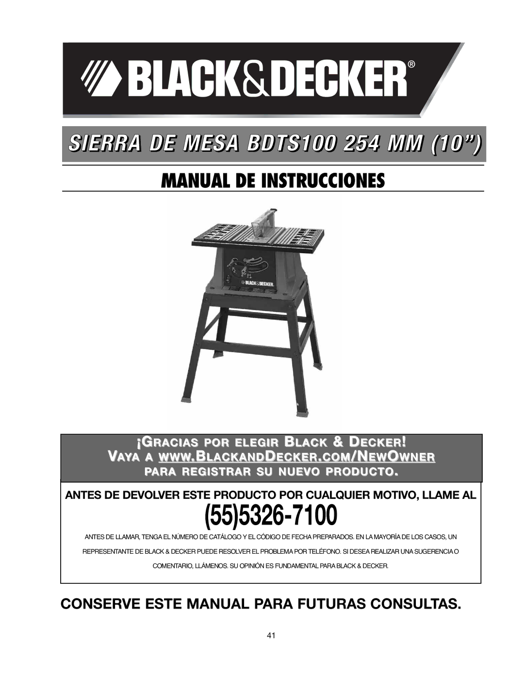 Black & Decker BDTS100 instruction manual 555326-7100 