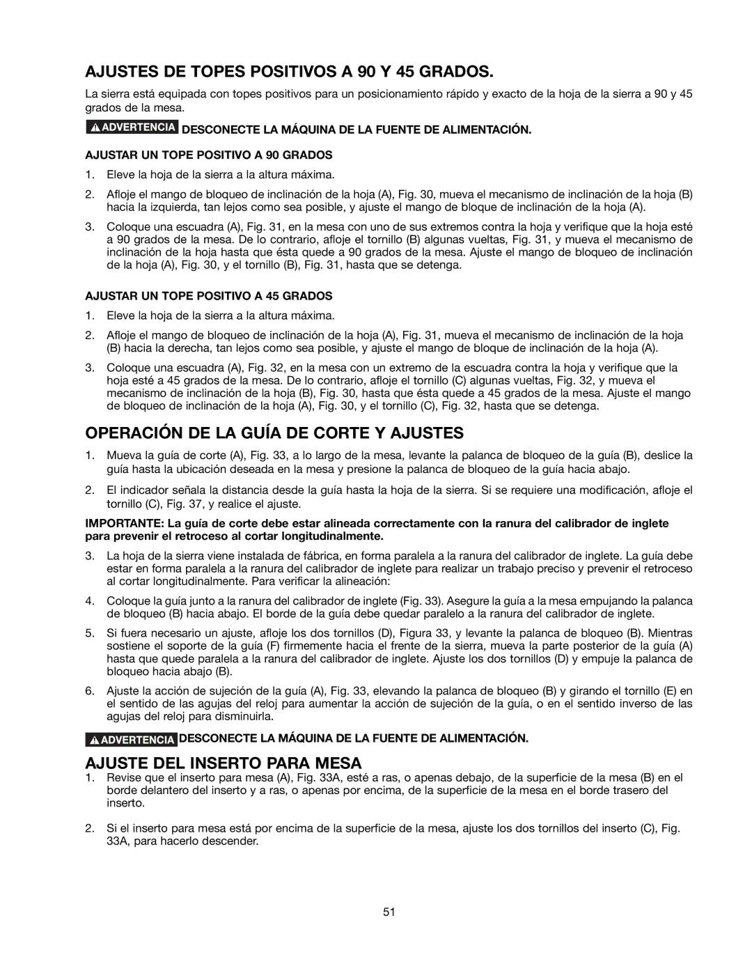 Black & Decker BDTS100 Ajustes DE Topes Positivos a 90 Y 45 Grados, Operación DE LA Guía DE Corte Y Ajustes 