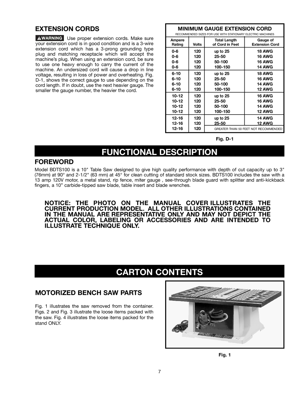 Black & Decker BDTS100 instruction manual Functional Description, Carton Contents 