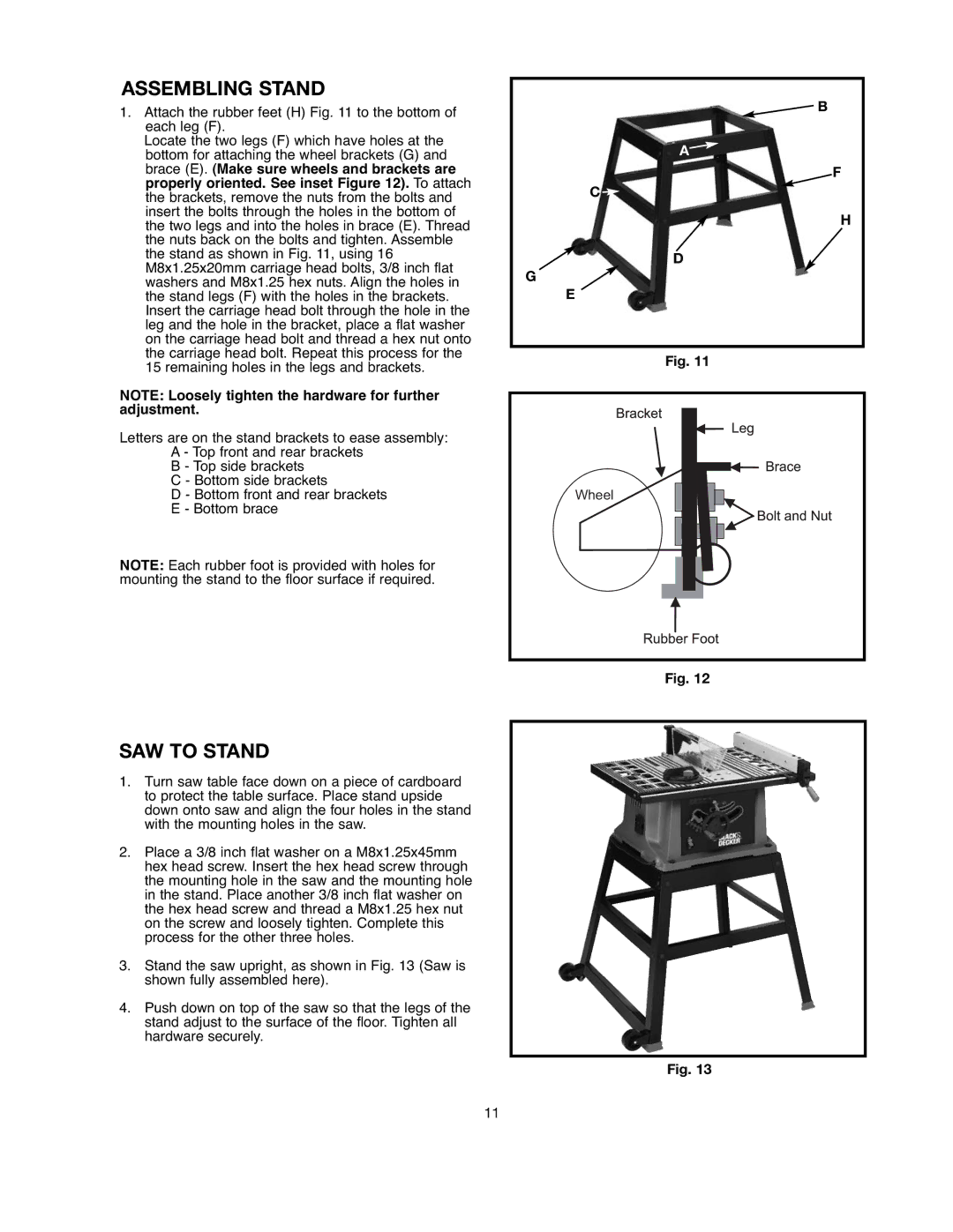 Black & Decker 90528116, BDTS200 instruction manual Assembling Stand, SAW to Stand 